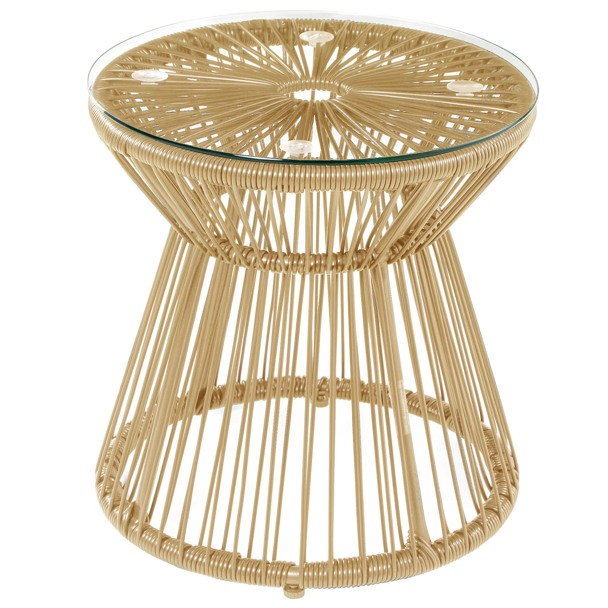 Round PE Rattan Side Table with Tempered Glass Top & Hollow Drum Design for Patio, Natural - Image 2