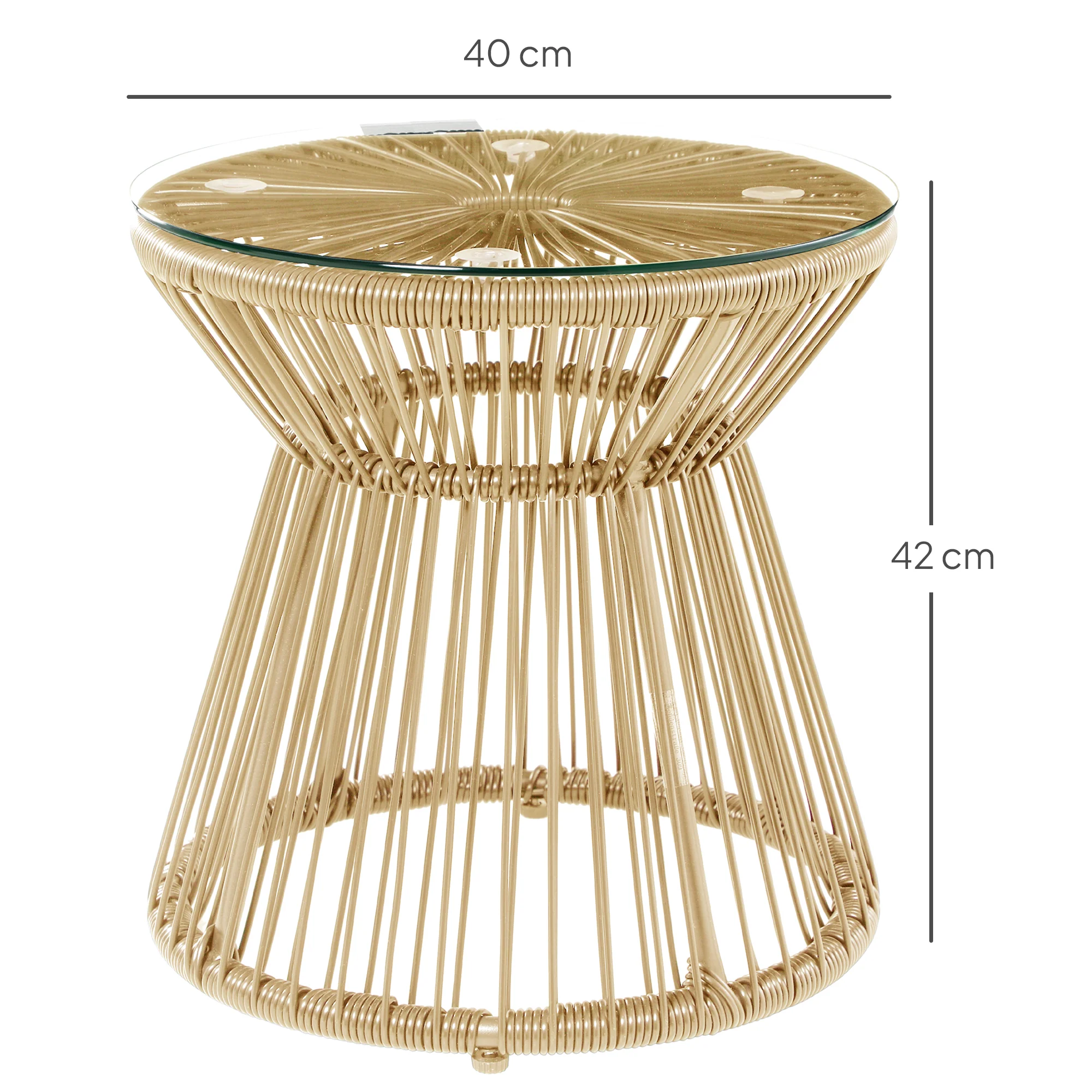 Round PE Rattan Side Table with Tempered Glass Top & Hollow Drum Design for Patio, Natural - Image 5