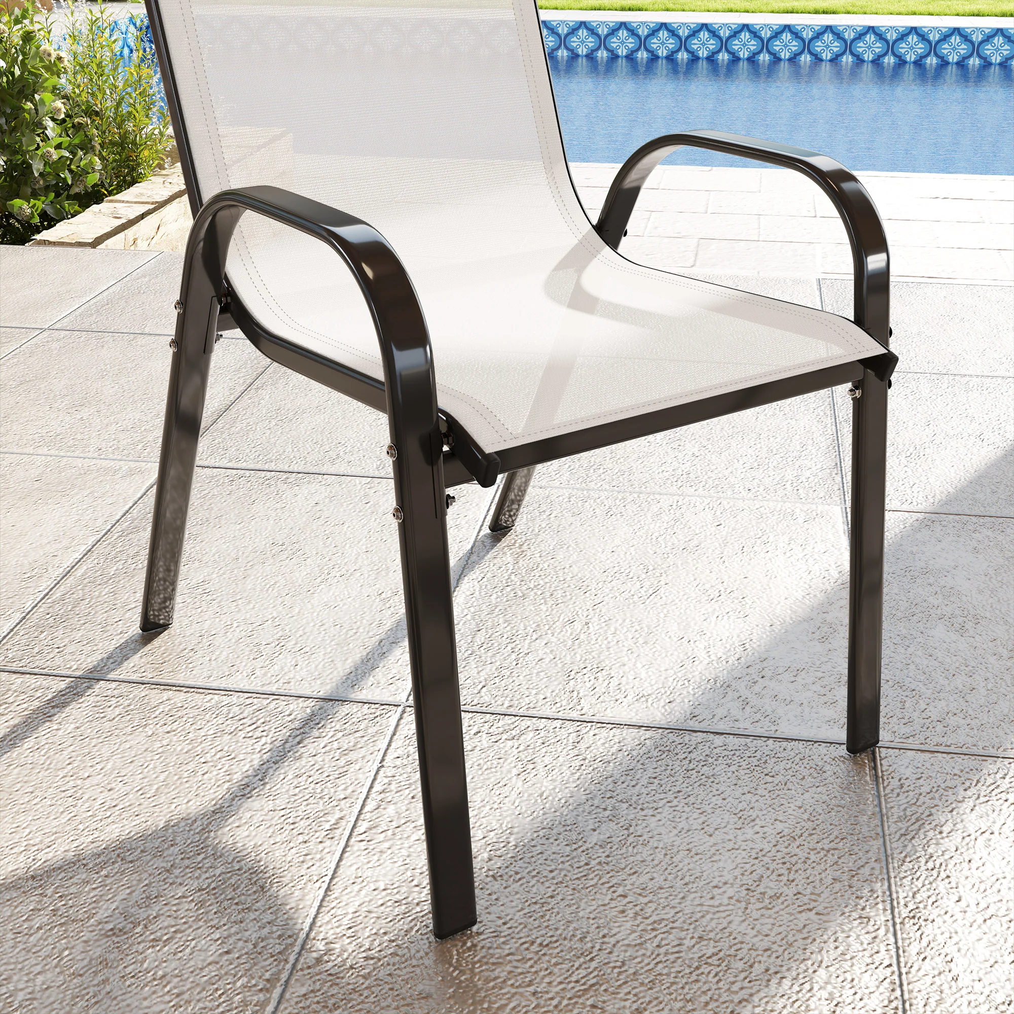 Set of 2 Outdoor Stackable Chairs with High Back & Breathable Mesh Seat, Light Grey - Image 10