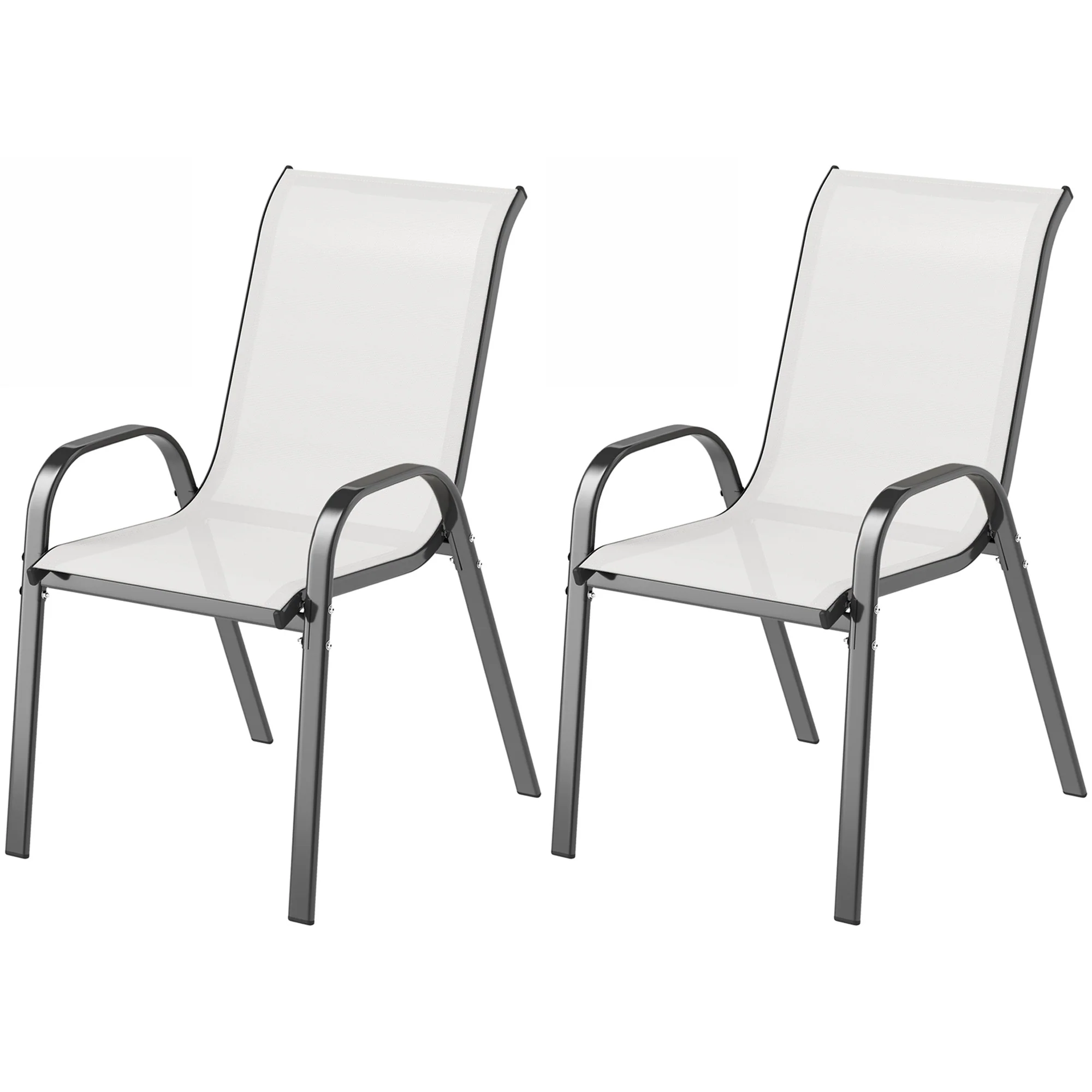 Set of 2 Outdoor Stackable Chairs with High Back & Breathable Mesh Seat, Light Grey - Image 2