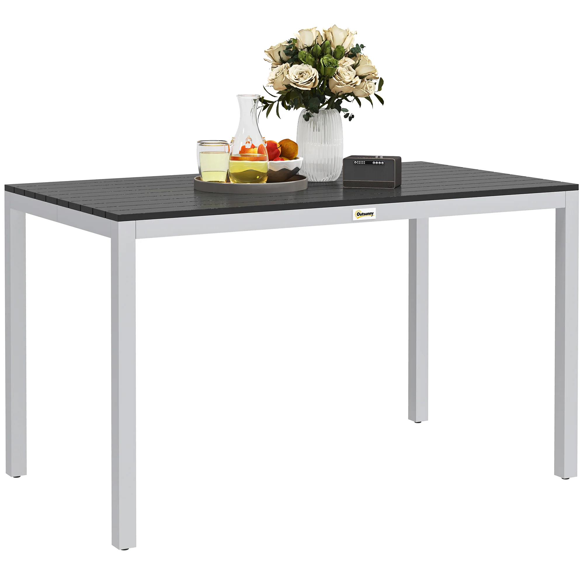 Outdoor Rust-Resistant Dining Table for 4-6 with Slatted Top, Easy Maintenance, Black