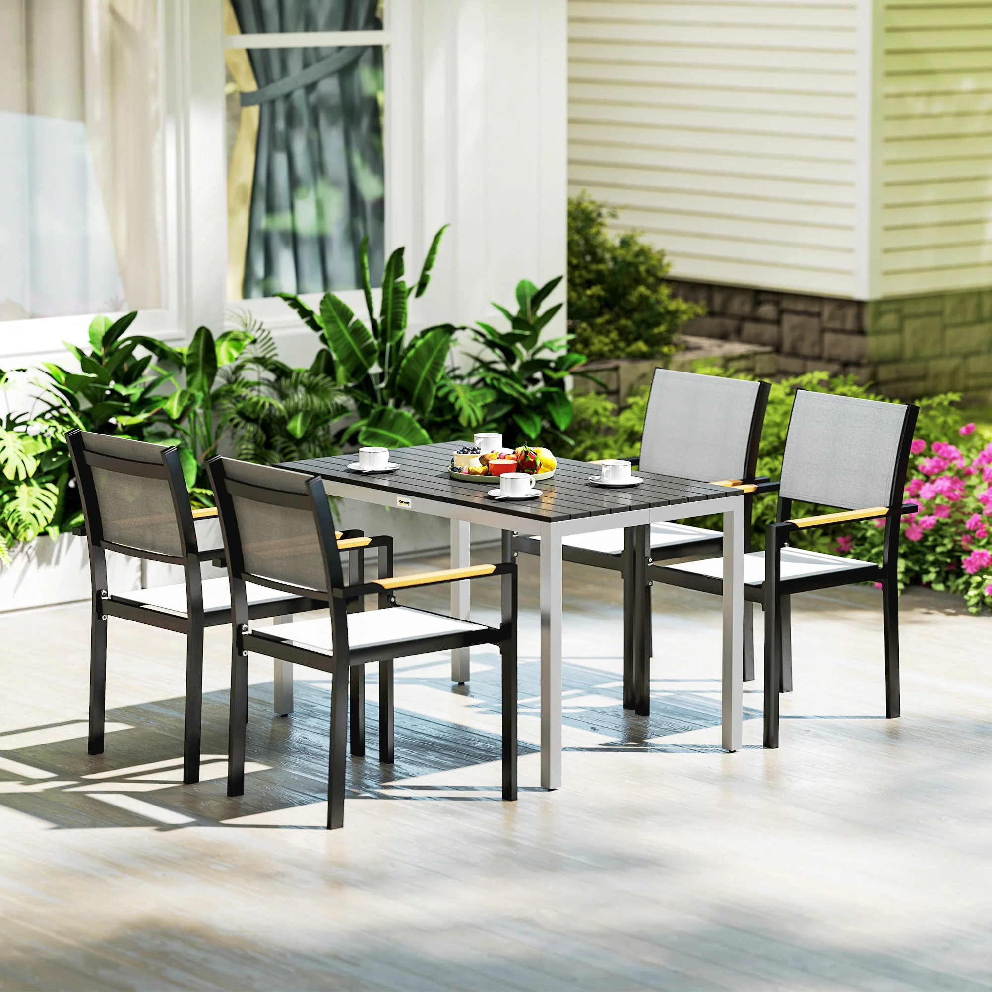 Outdoor Rust-Resistant Dining Table for 4-6 with Slatted Top, Easy Maintenance, Black - Image 10
