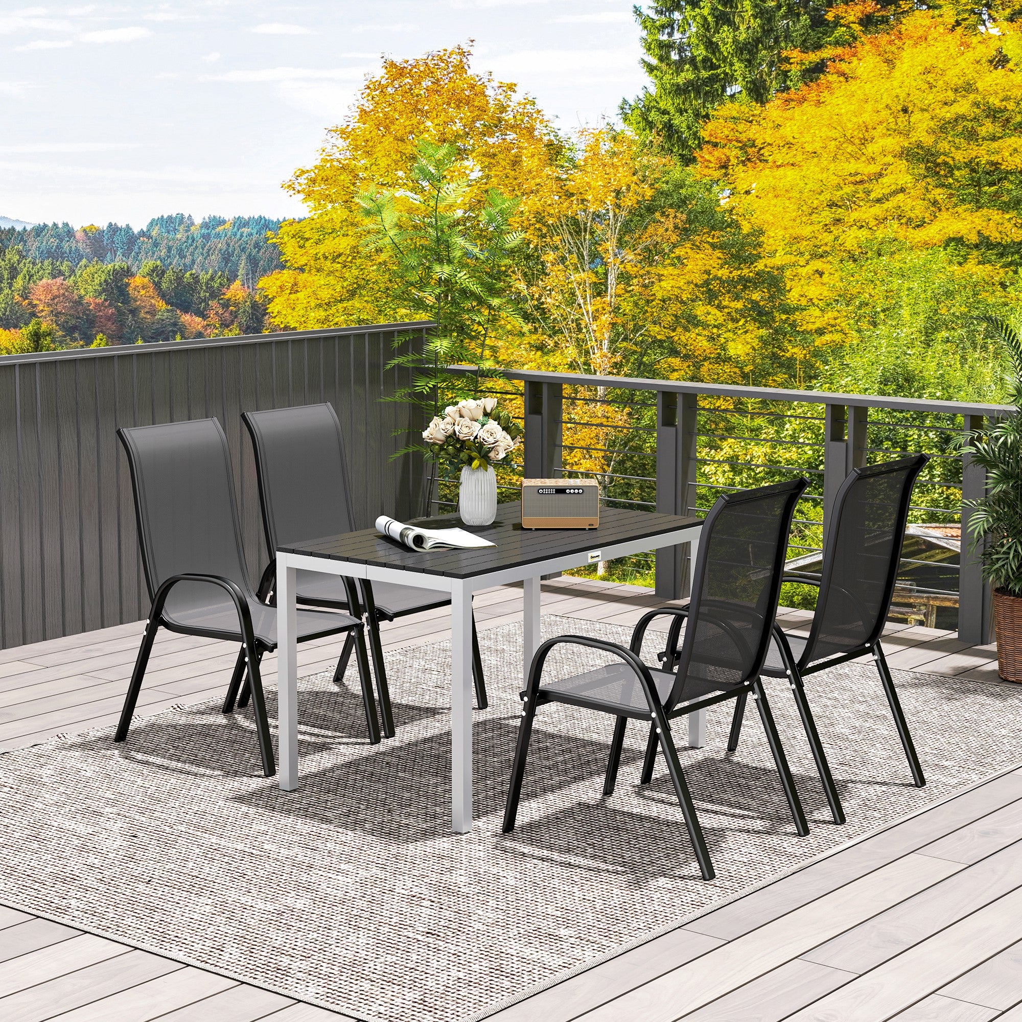 Outdoor Rust-Resistant Dining Table for 4-6 with Slatted Top, Easy Maintenance, Black - Image 11