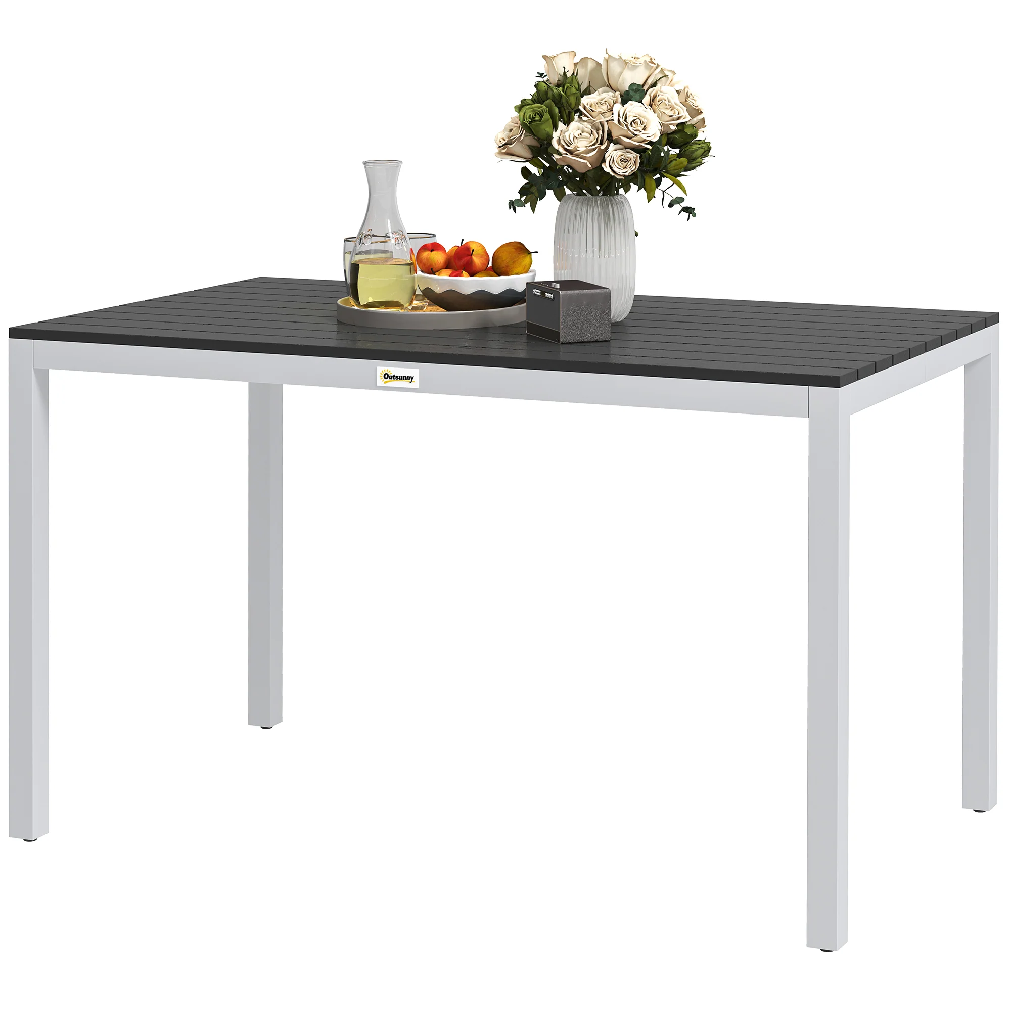 Outdoor Rust-Resistant Dining Table for 4-6 with Slatted Top, Easy Maintenance, Black - Image 2