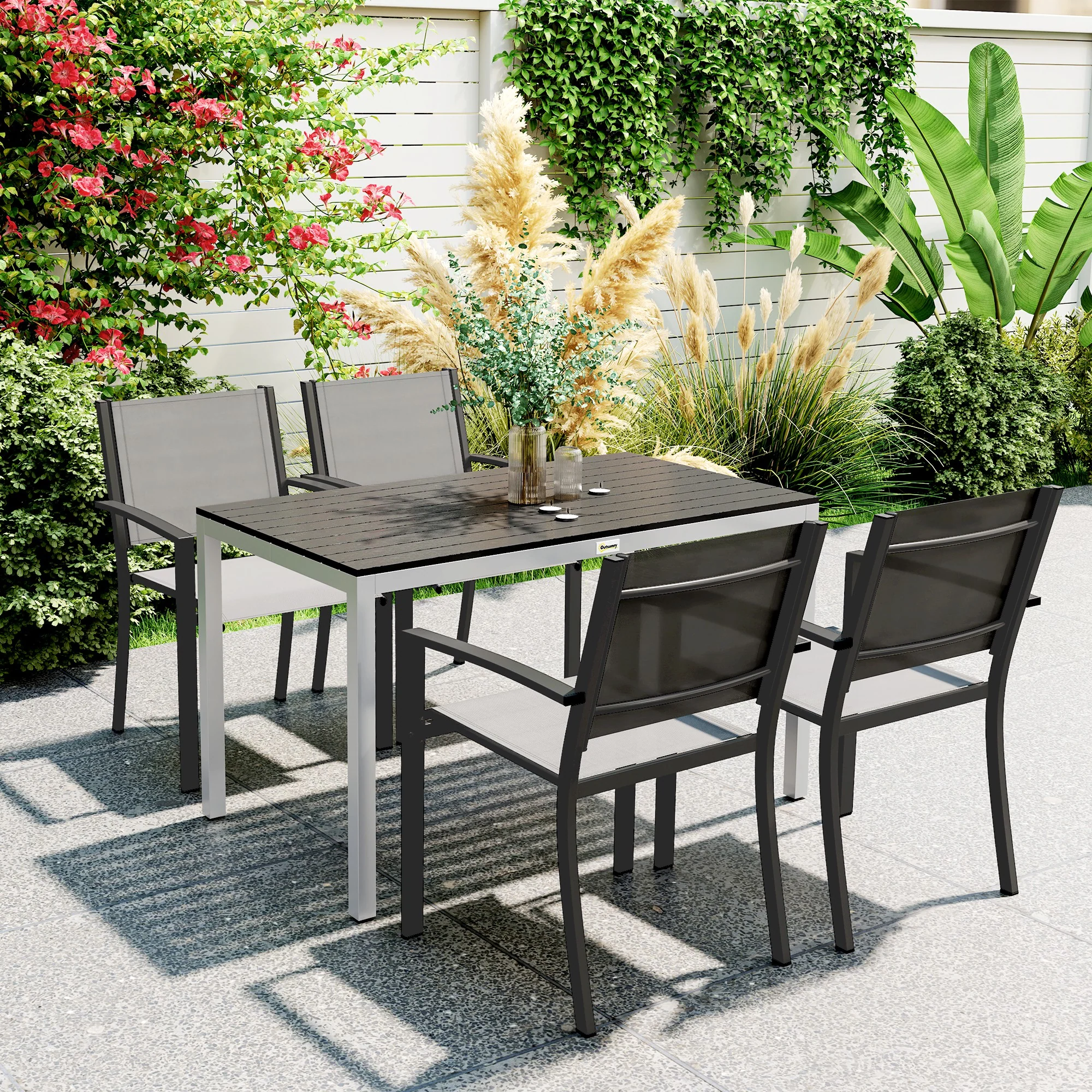 Outdoor Rust-Resistant Dining Table for 4-6 with Slatted Top, Easy Maintenance, Black - Image 3