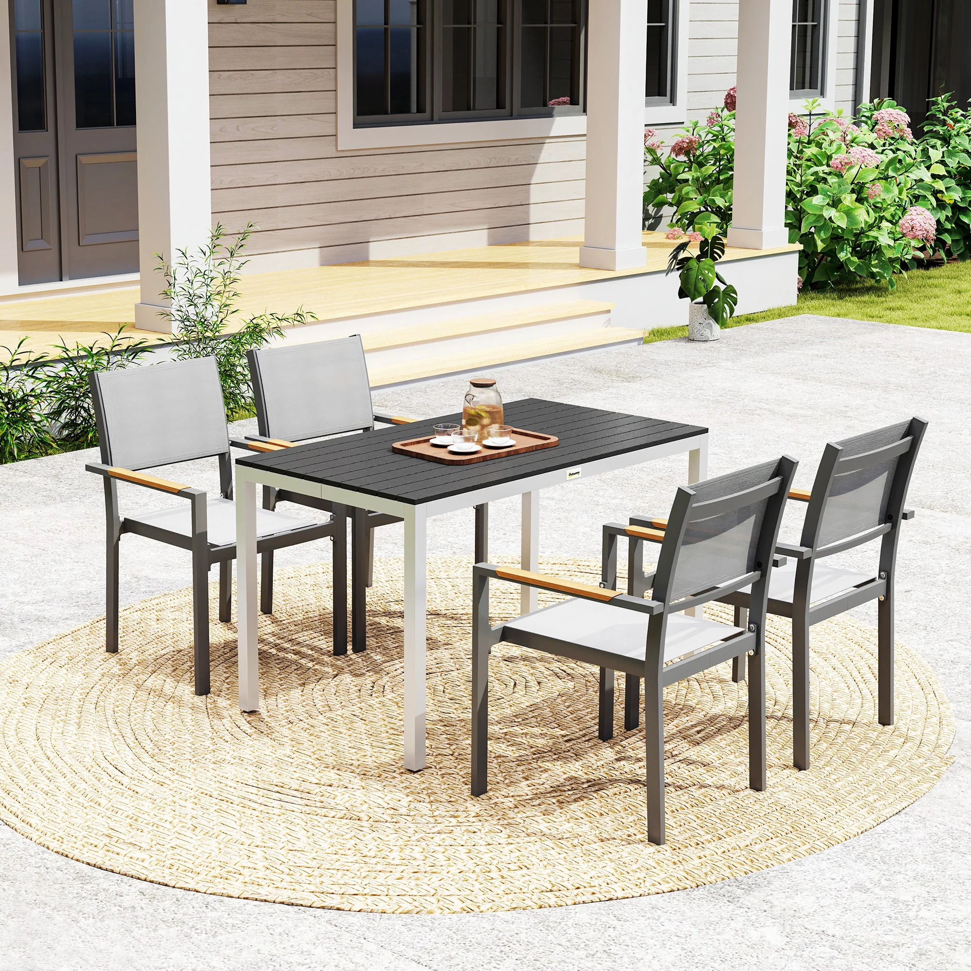 Outdoor Rust-Resistant Dining Table for 4-6 with Slatted Top, Easy Maintenance, Black - Image 4