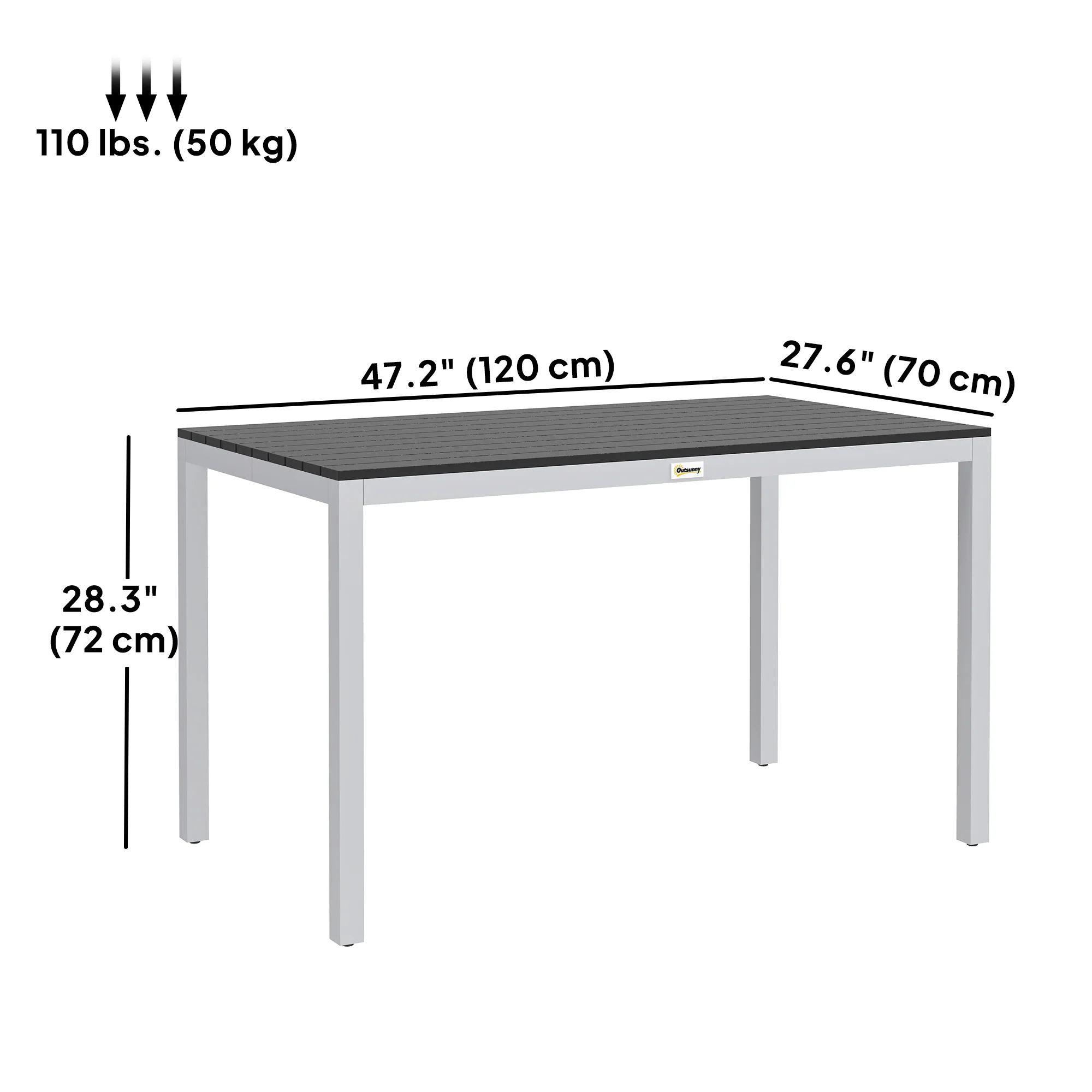 Outdoor Rust-Resistant Dining Table for 4-6 with Slatted Top, Easy Maintenance, Black - Image 5