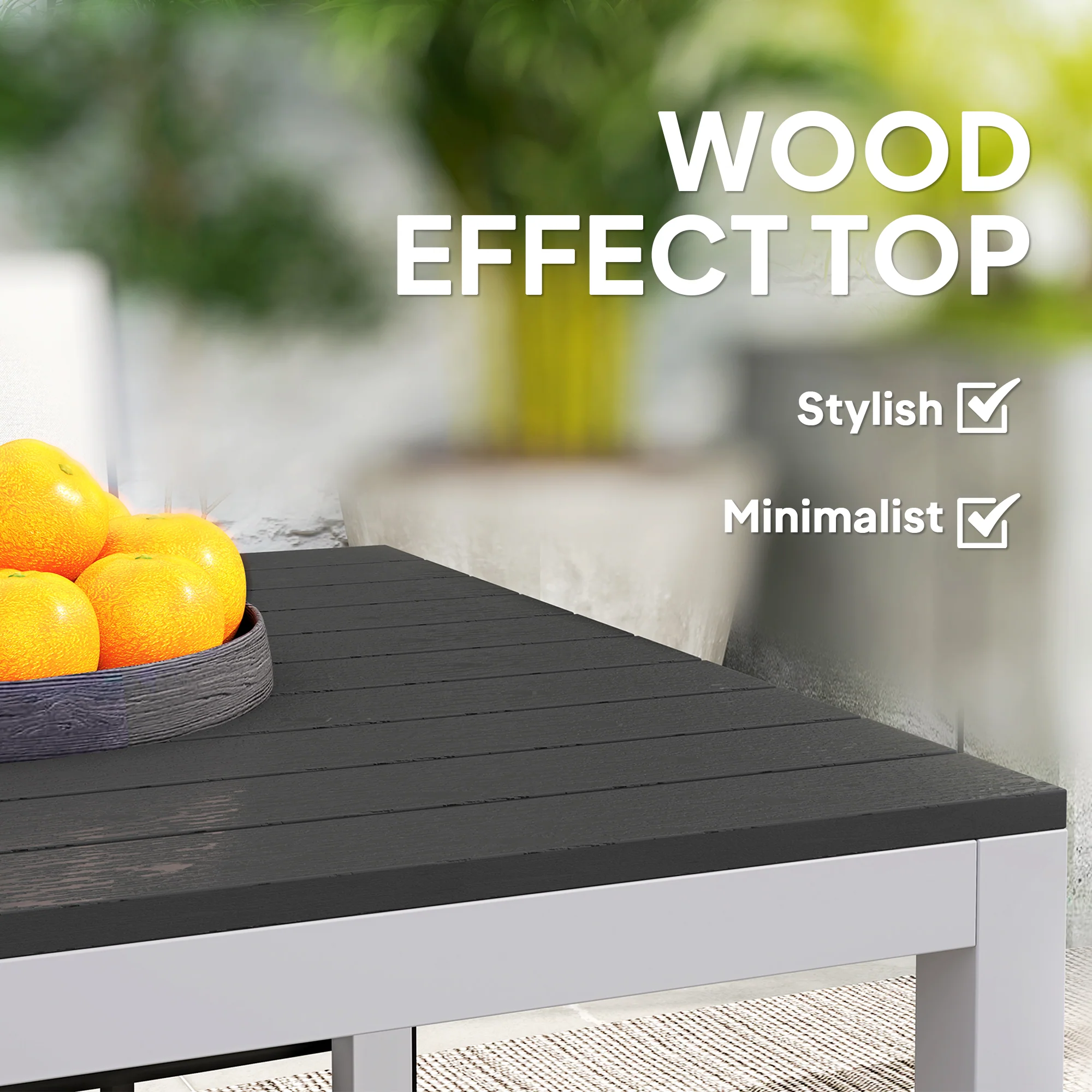 Outdoor Rust-Resistant Dining Table for 4-6 with Slatted Top, Easy Maintenance, Black - Image 6