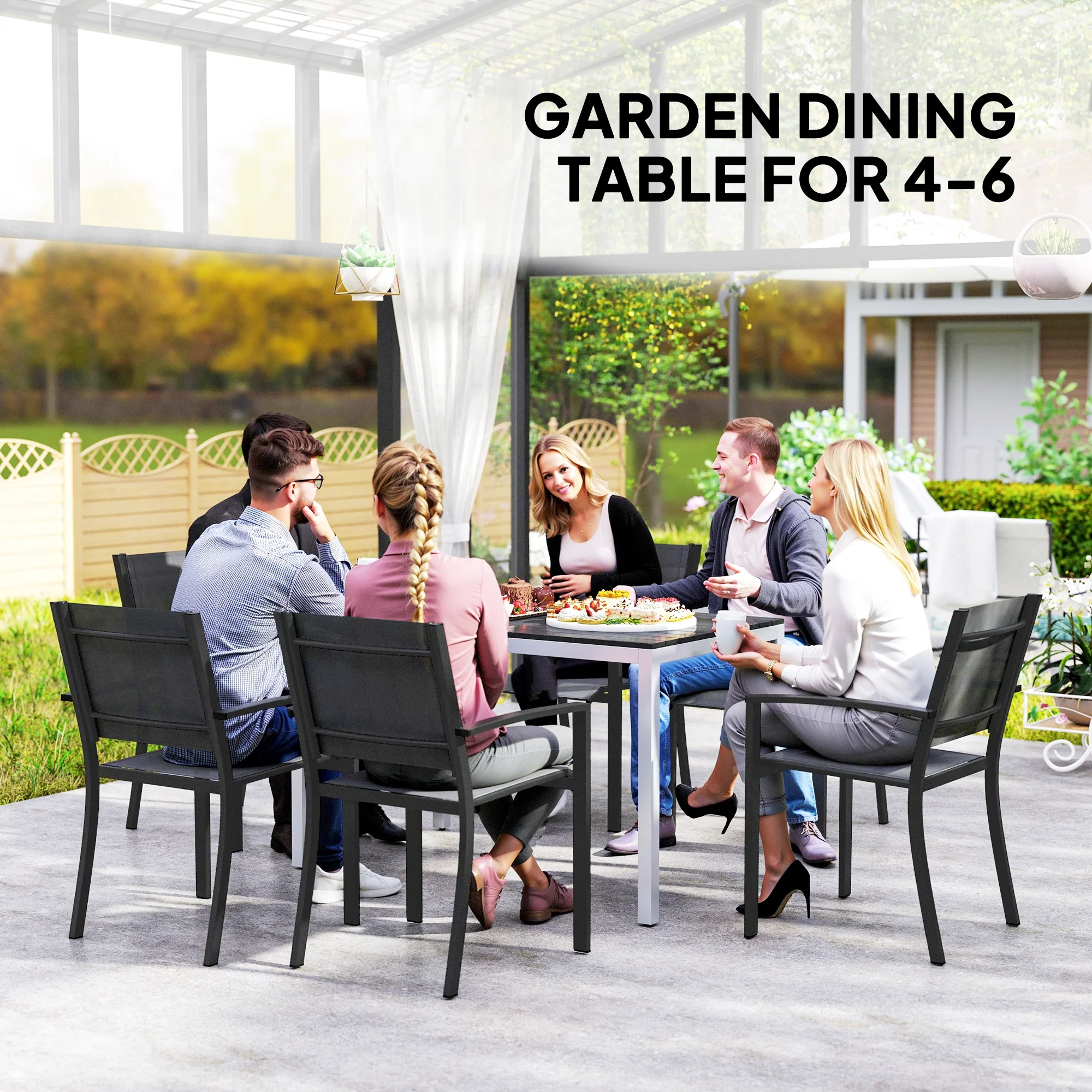 Outdoor Rust-Resistant Dining Table for 4-6 with Slatted Top, Easy Maintenance, Black - Image 7
