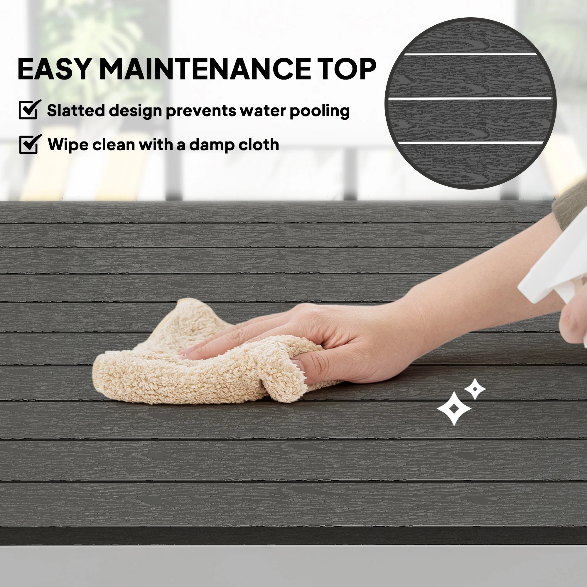 Outdoor Rust-Resistant Dining Table for 4-6 with Slatted Top, Easy Maintenance, Black - Image 8