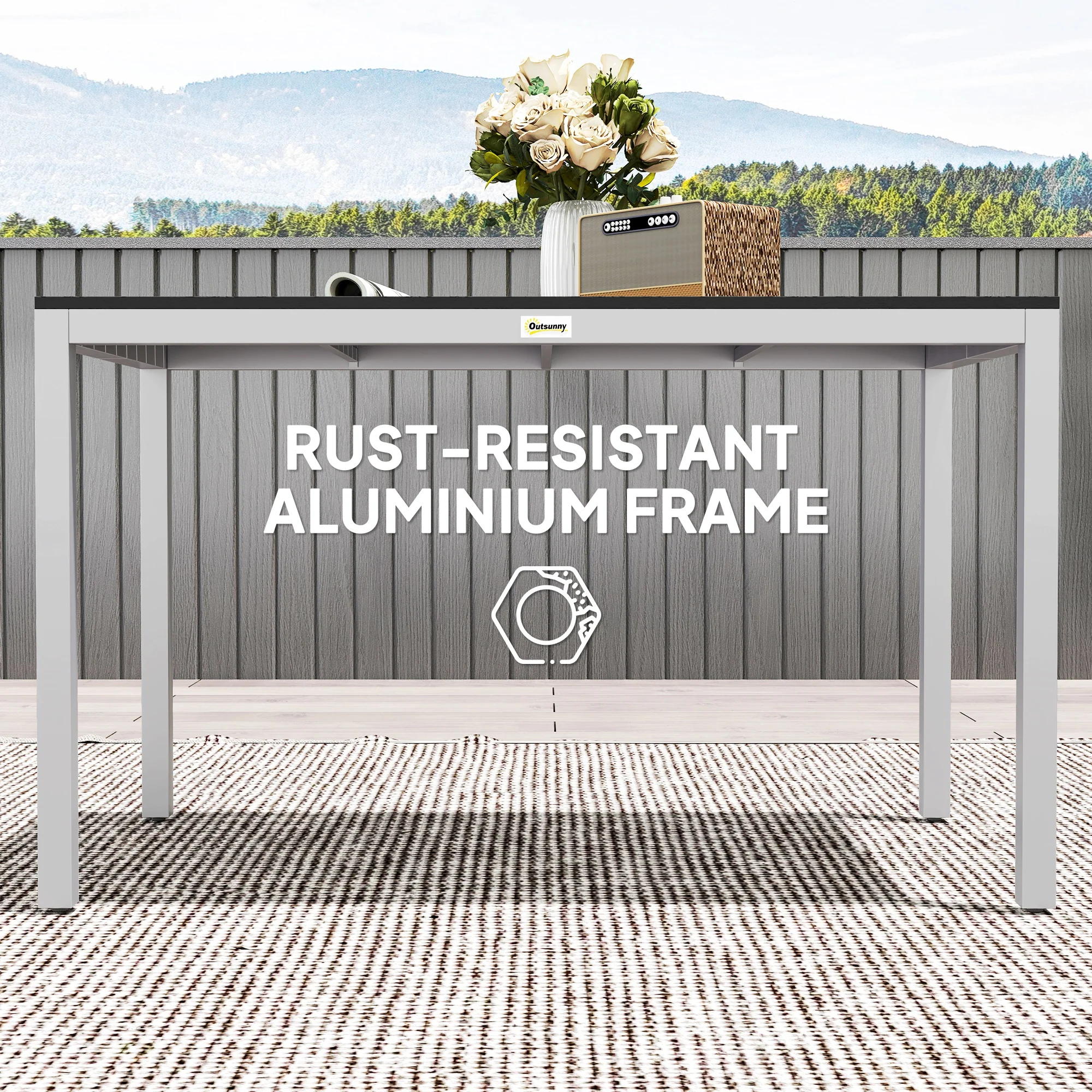 Outdoor Rust-Resistant Dining Table for 4-6 with Slatted Top, Easy Maintenance, Black - Image 9