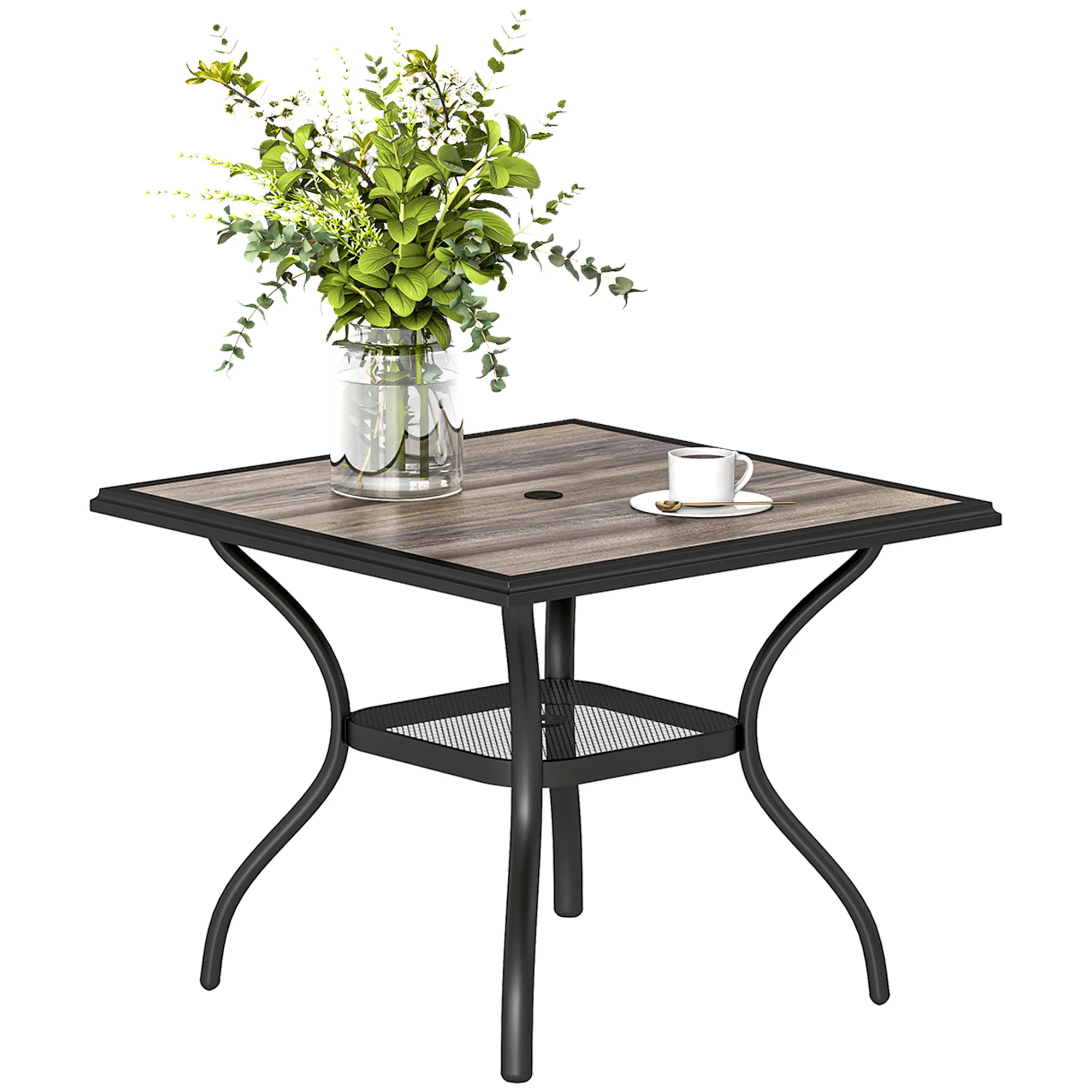 37" Square Outdoor Dining Table with Umbrella Hole, Gray