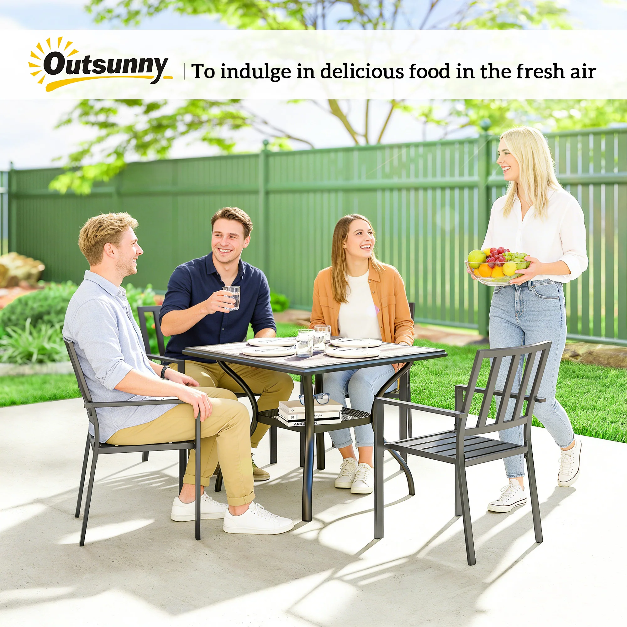 37" Square Outdoor Dining Table with Umbrella Hole, Gray - Image 11