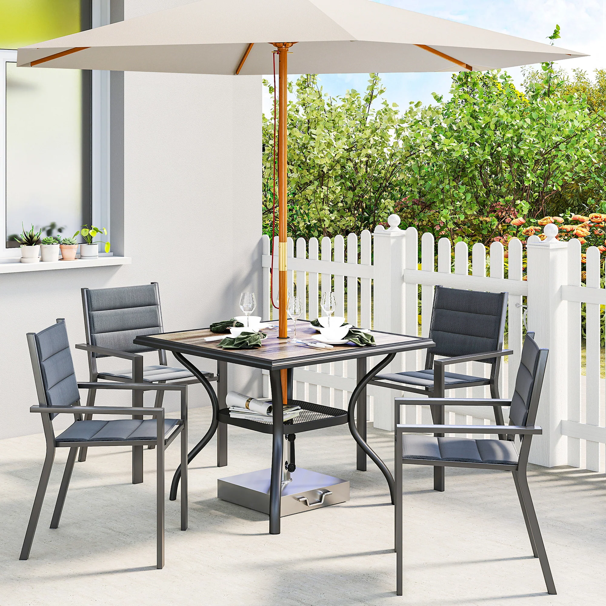 37" Square Outdoor Dining Table with Umbrella Hole, Gray - Image 3
