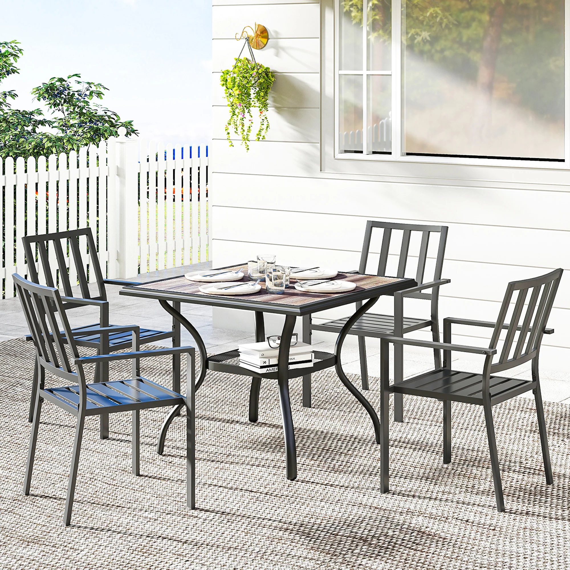 37" Square Outdoor Dining Table with Umbrella Hole, Gray - Image 4