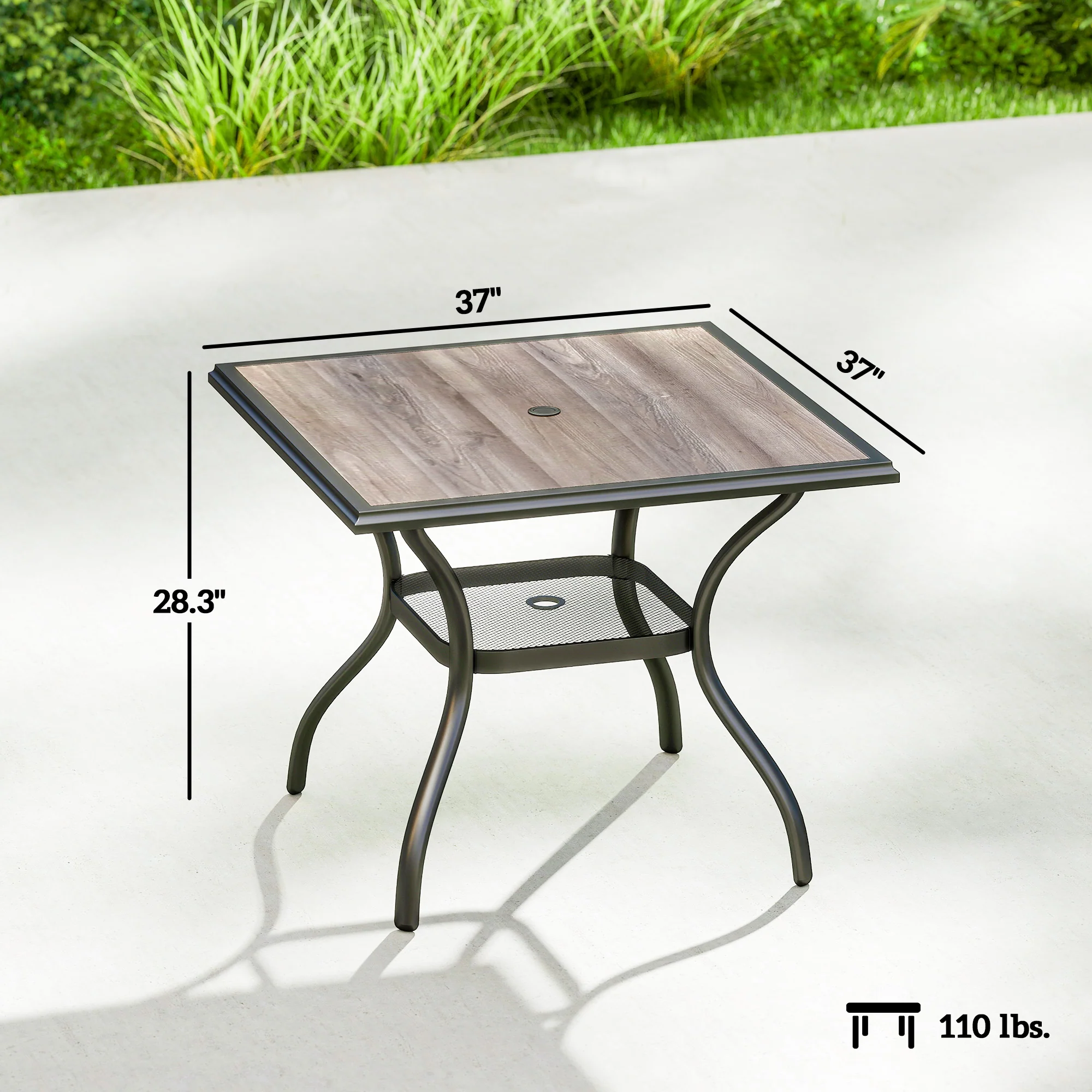 37" Square Outdoor Dining Table with Umbrella Hole, Gray - Image 5