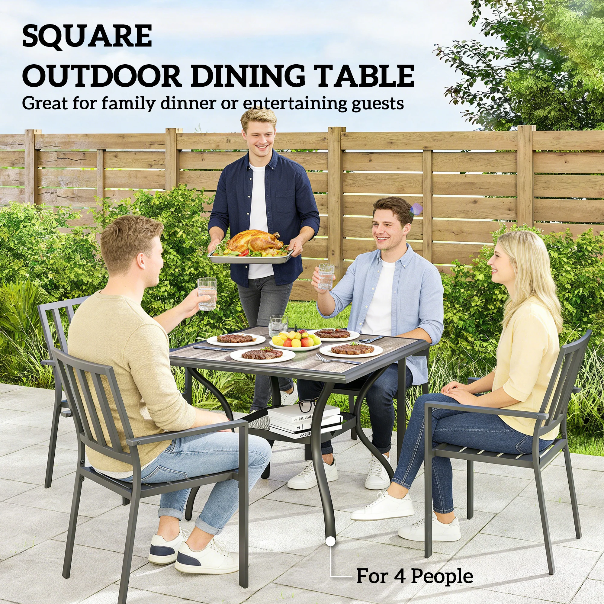 37" Square Outdoor Dining Table with Umbrella Hole, Gray - Image 6