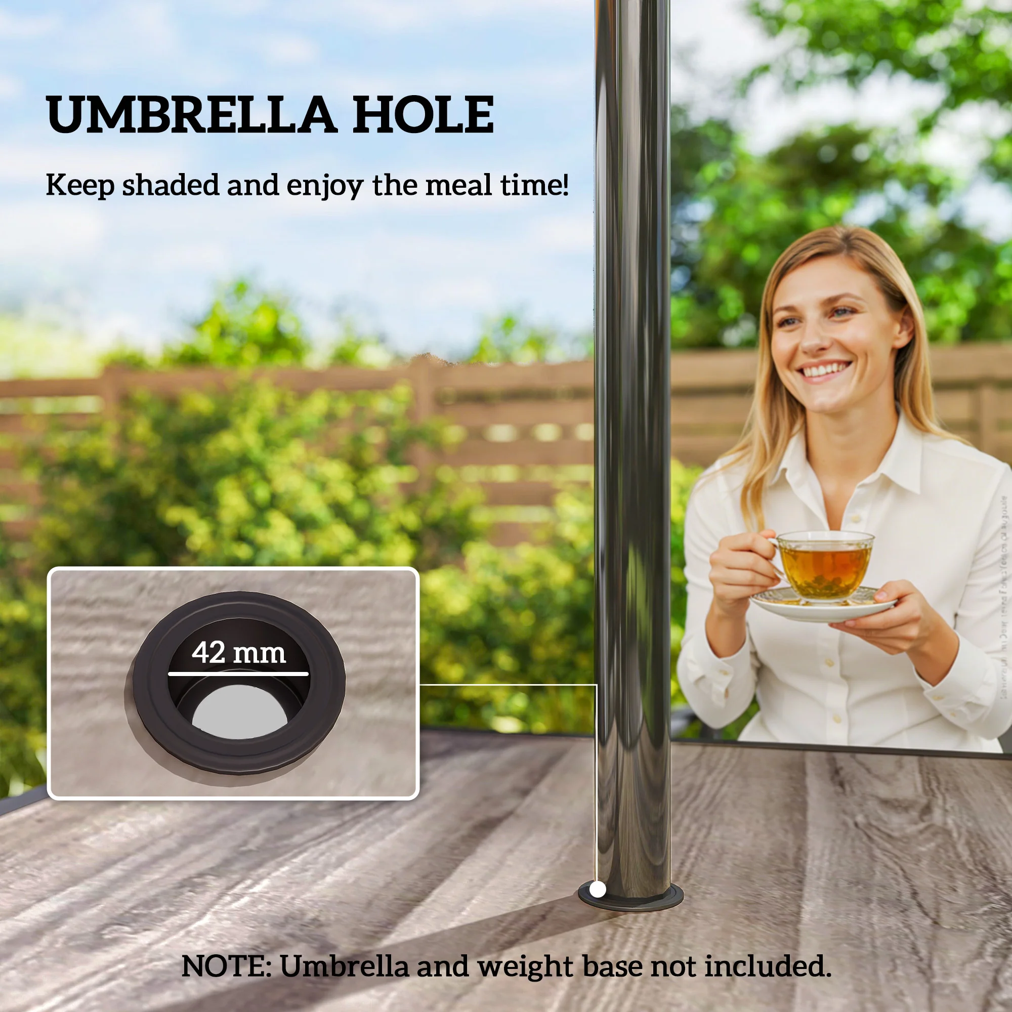 37" Square Outdoor Dining Table with Umbrella Hole, Gray - Image 9