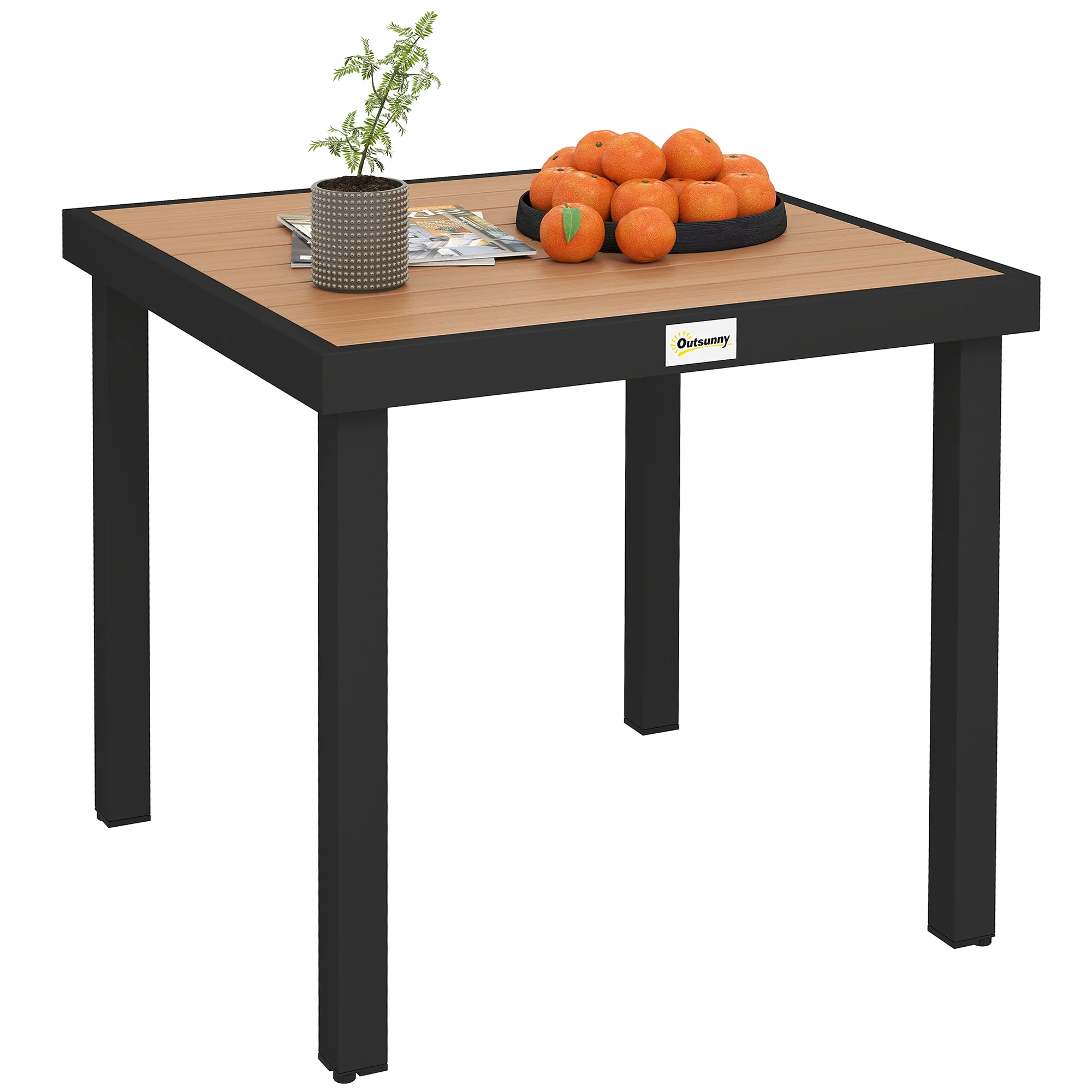 Patio Dining Table for 4, Square Aluminum Outdoor Table for Garden Lawn Backyard, Natural