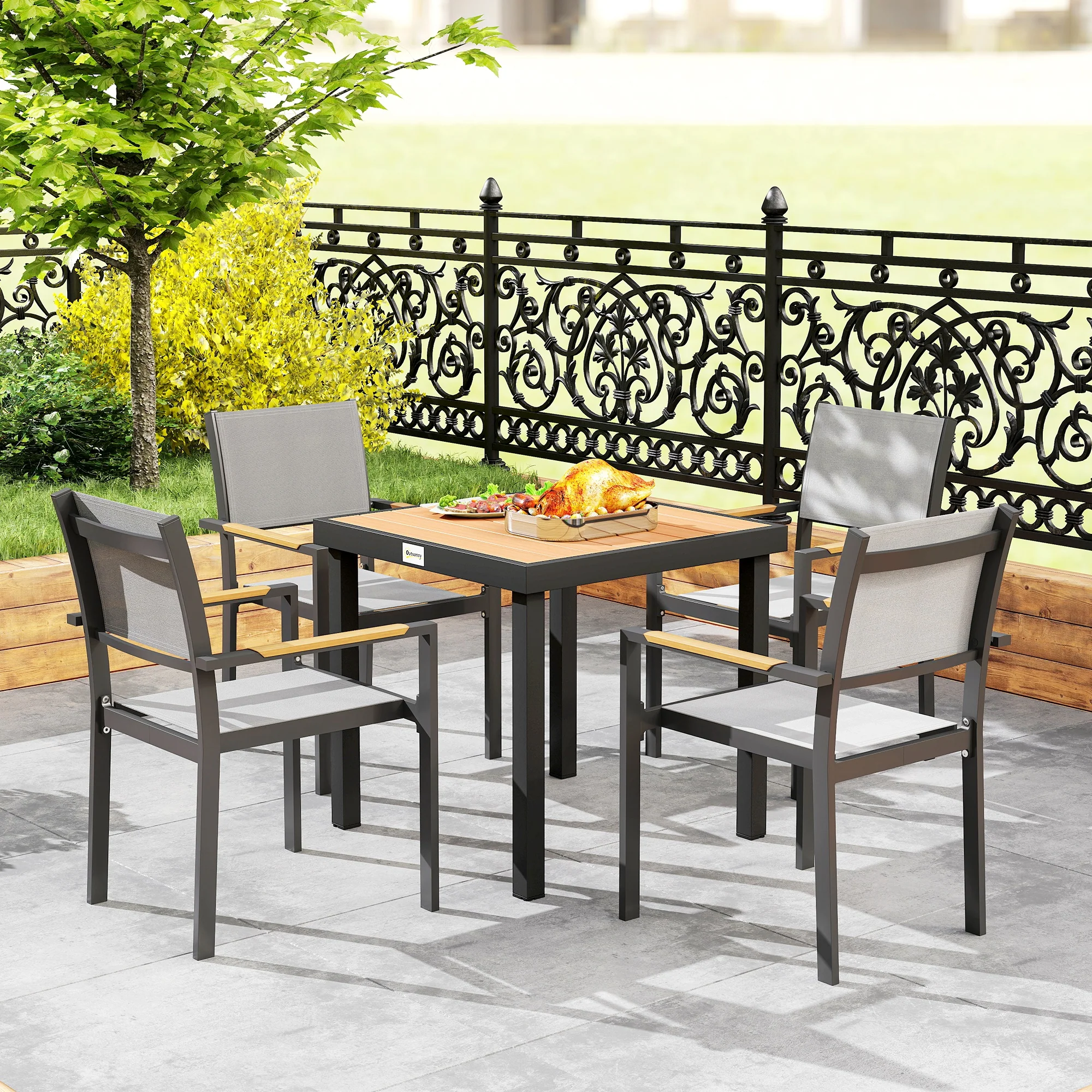 Patio Dining Table for 4, Square Aluminum Outdoor Table for Garden Lawn Backyard, Natural - Image 10