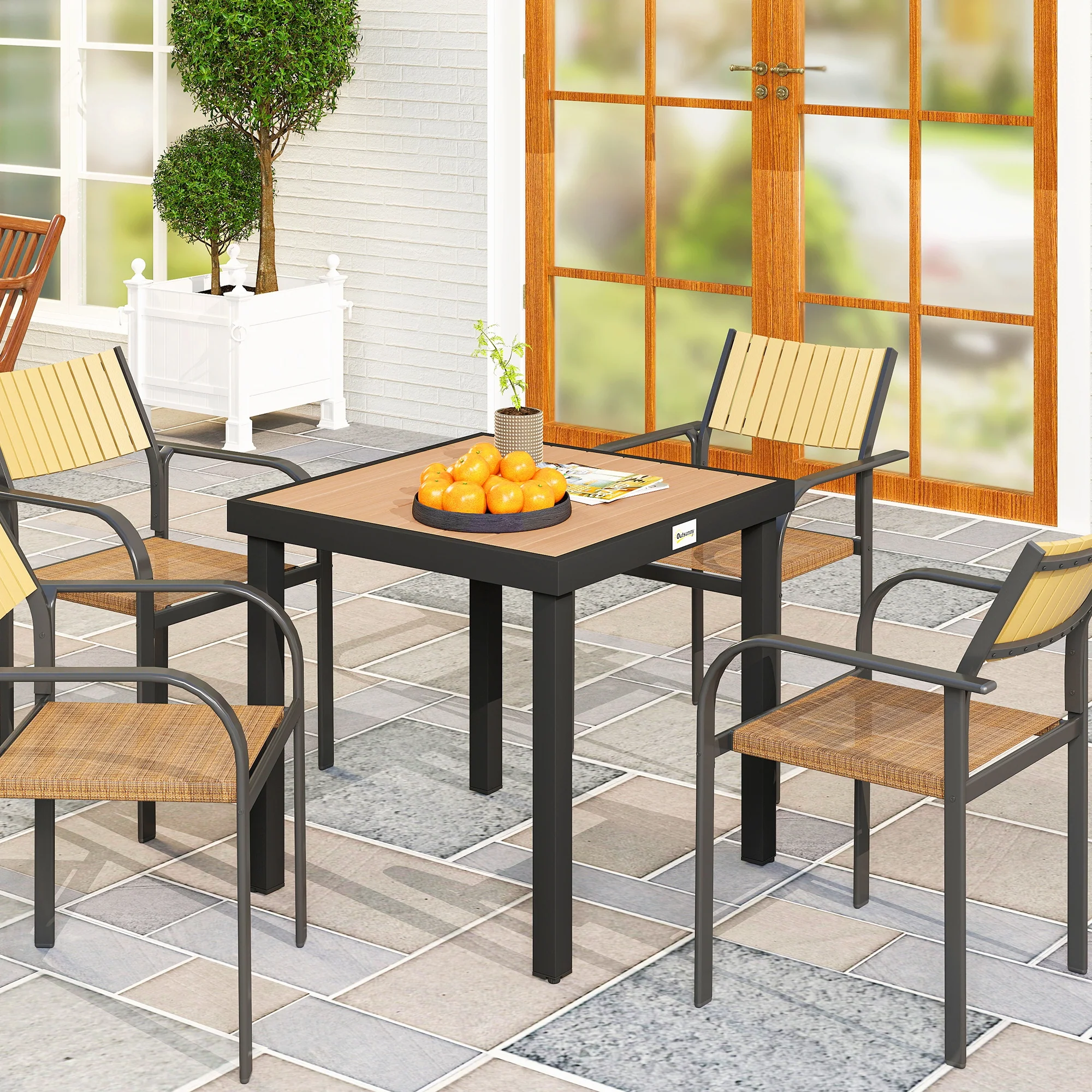 Patio Dining Table for 4, Square Aluminum Outdoor Table for Garden Lawn Backyard, Natural - Image 3