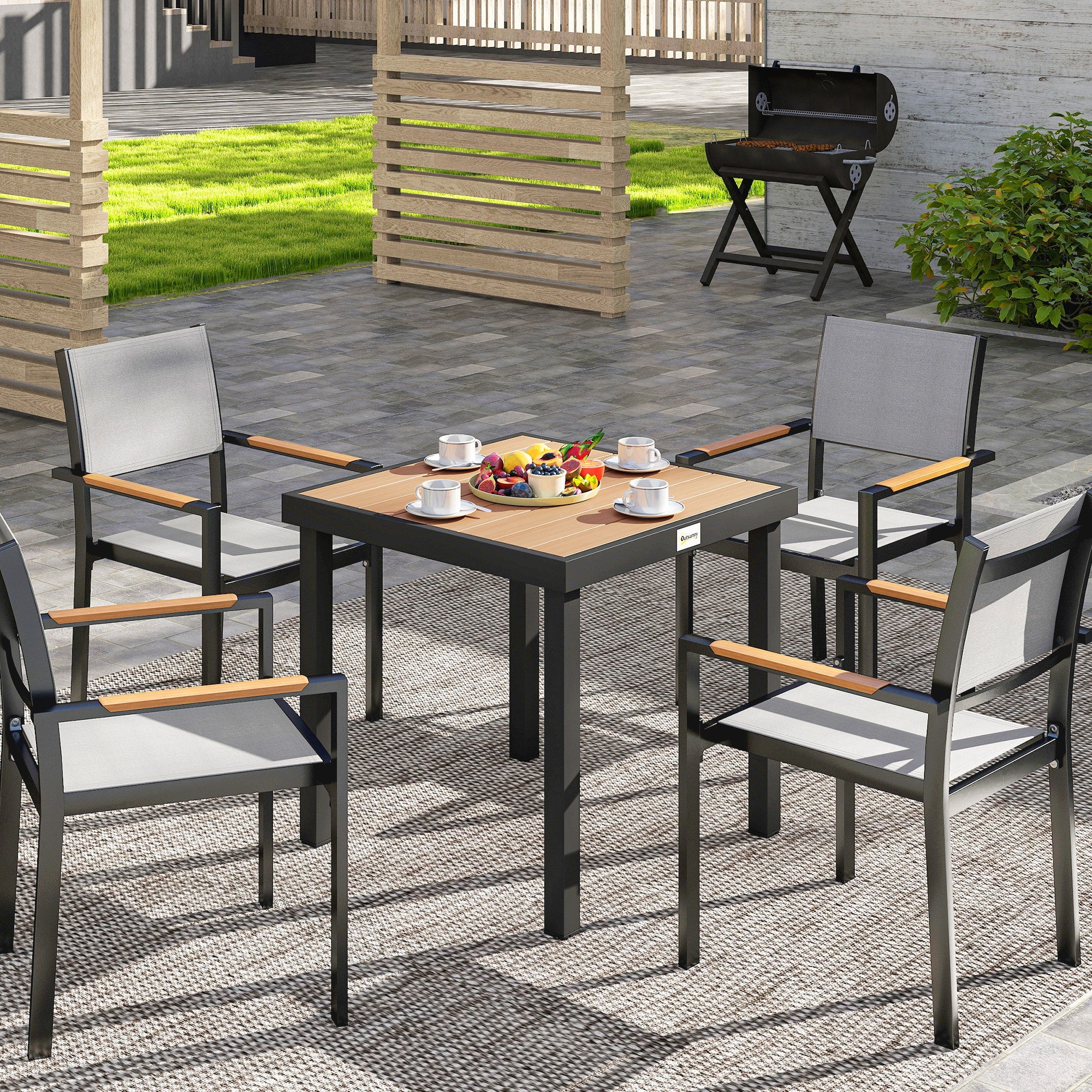 Patio Dining Table for 4, Square Aluminum Outdoor Table for Garden Lawn Backyard, Natural - Image 4