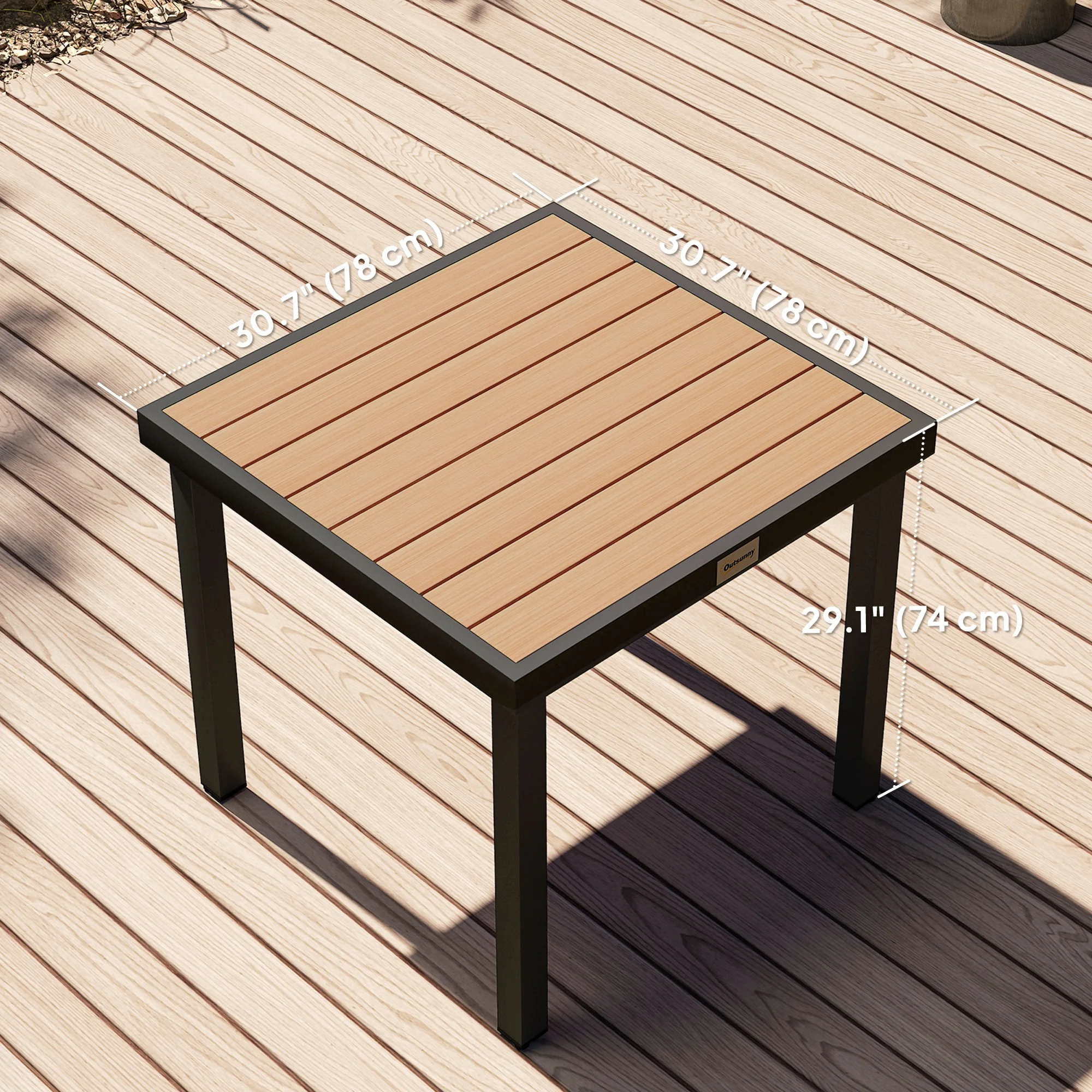 Patio Dining Table for 4, Square Aluminum Outdoor Table for Garden Lawn Backyard, Natural - Image 5