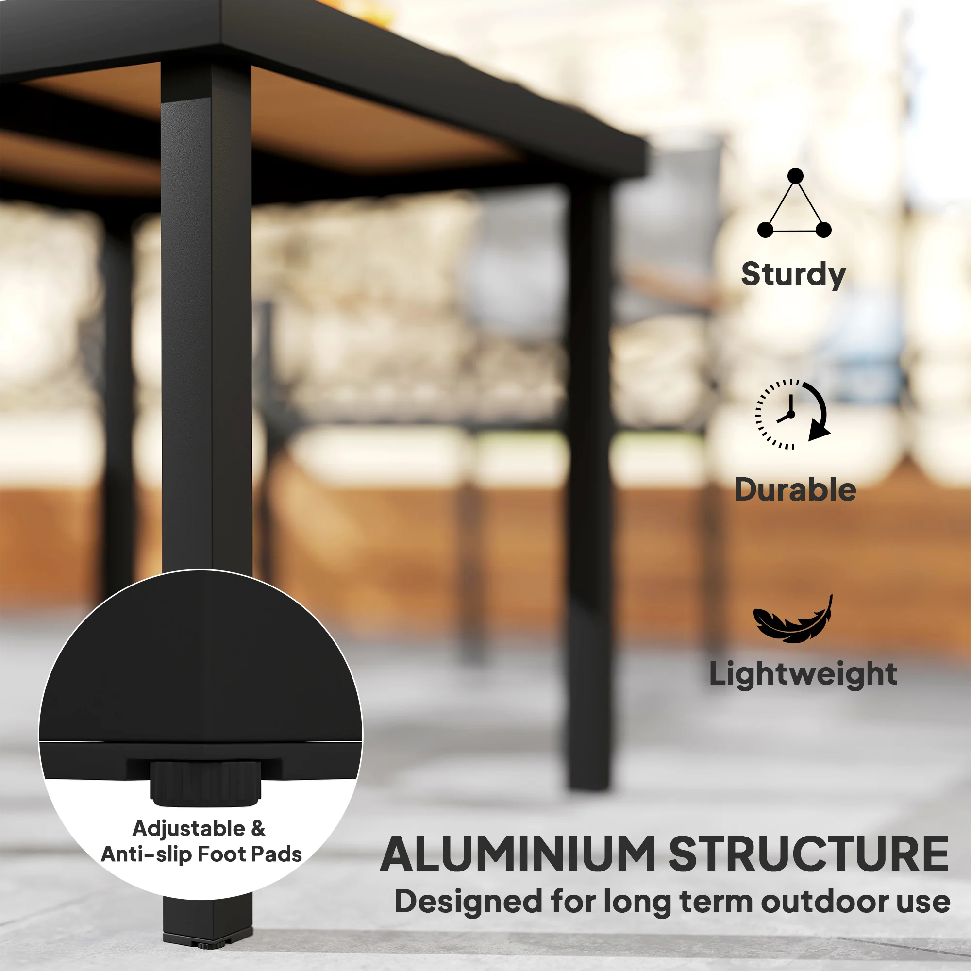 Patio Dining Table for 4, Square Aluminum Outdoor Table for Garden Lawn Backyard, Natural - Image 7