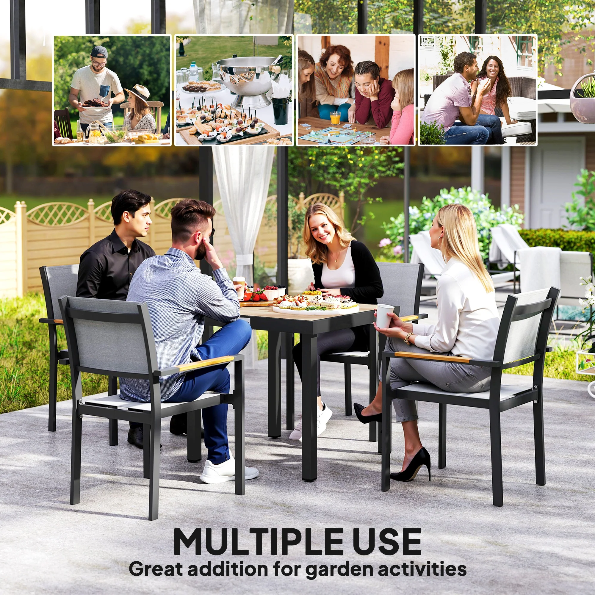 Patio Dining Table for 4, Square Aluminum Outdoor Table for Garden Lawn Backyard, Natural - Image 8