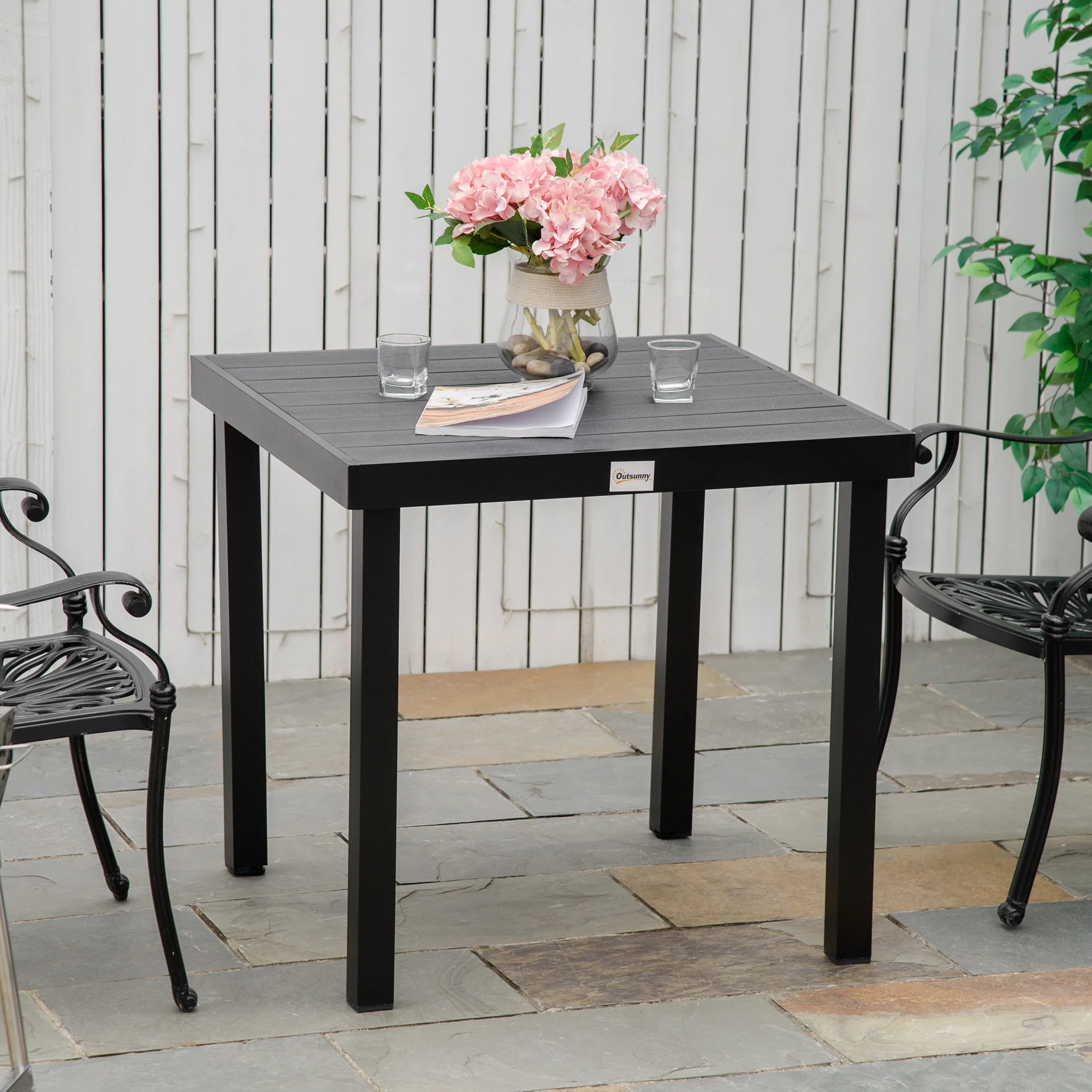 Patio Dining Table for 4, Square Aluminum Outdoor Table for Garden Lawn Backyard, Black - Image 3