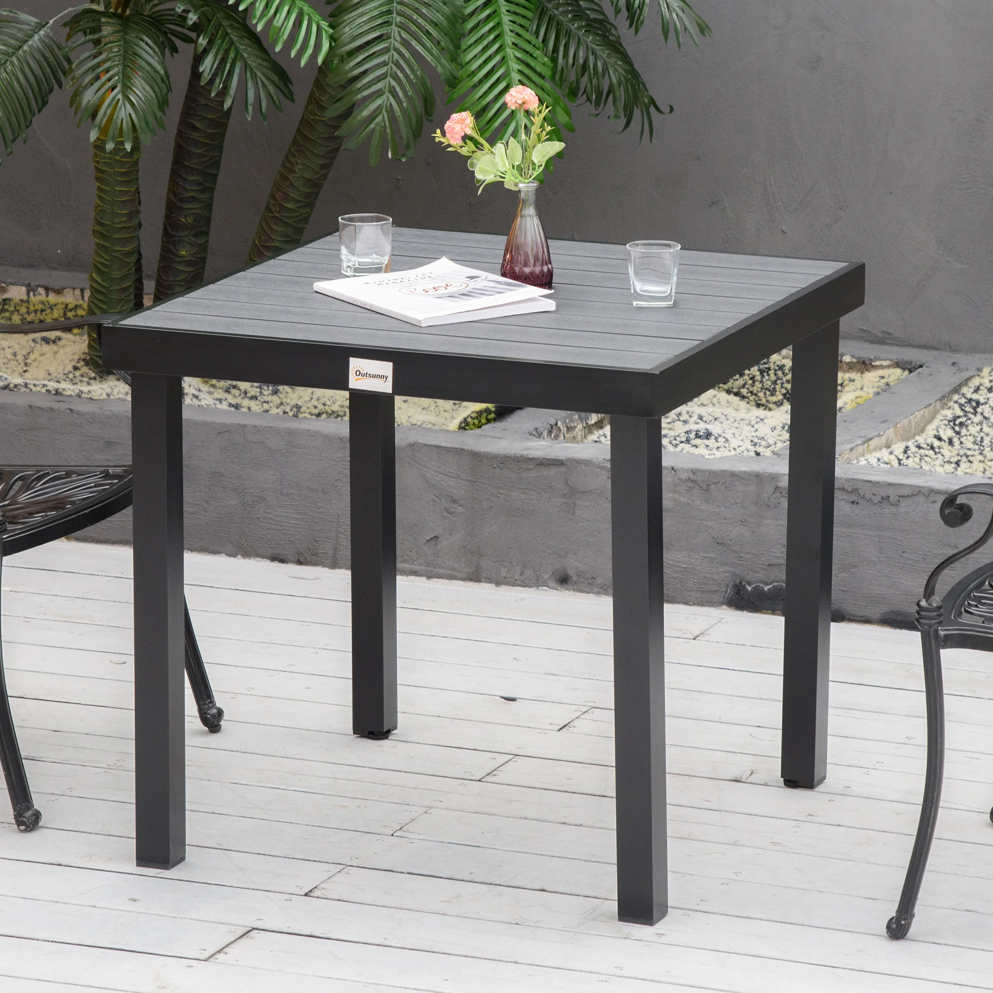 Patio Dining Table for 4, Square Aluminum Outdoor Table for Garden Lawn Backyard, Black - Image 4