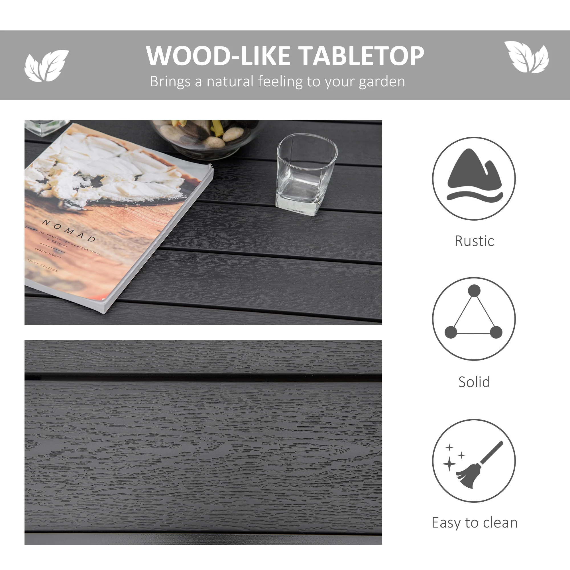 Patio Dining Table for 4, Square Aluminum Outdoor Table for Garden Lawn Backyard, Black - Image 6