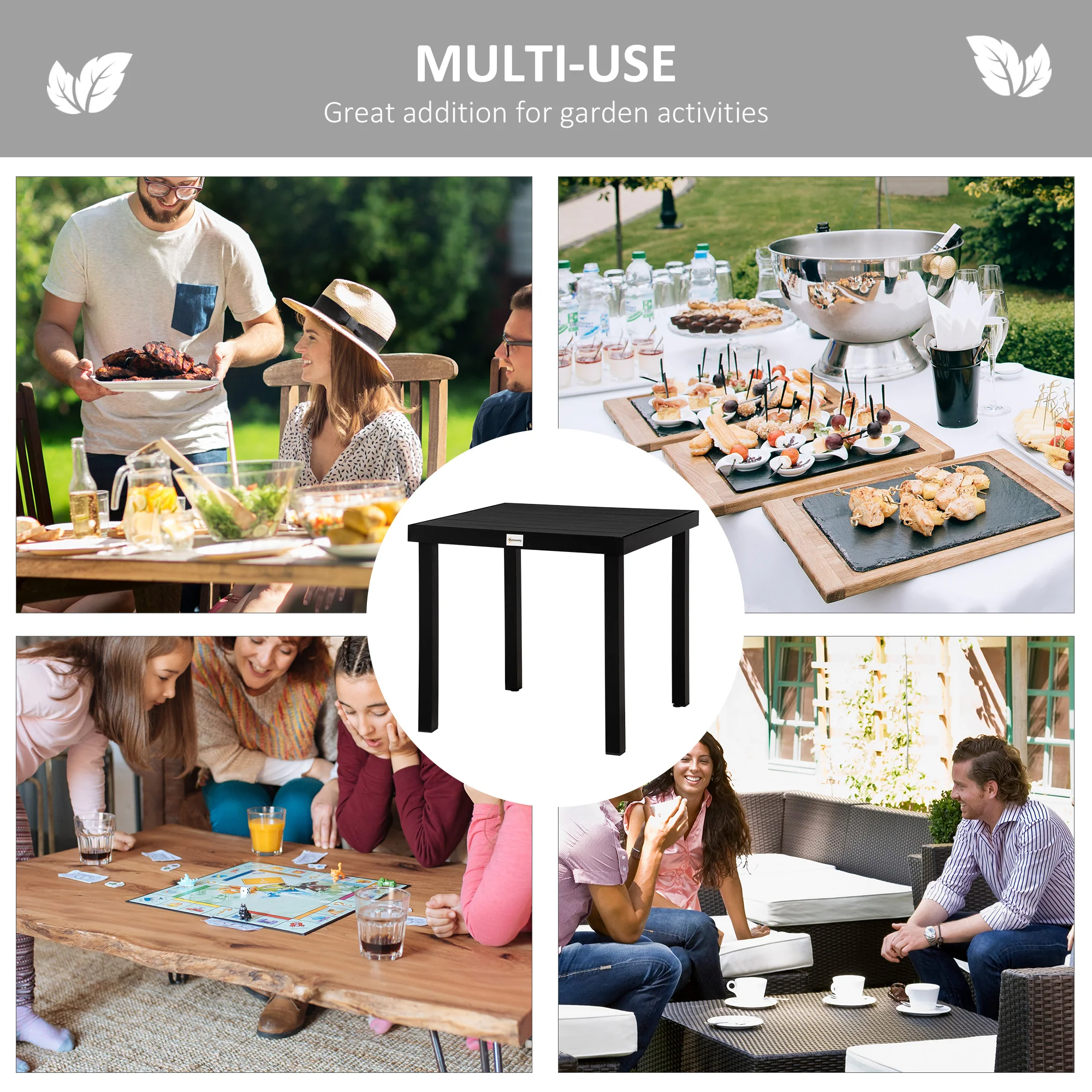 Patio Dining Table for 4, Square Aluminum Outdoor Table for Garden Lawn Backyard, Black - Image 8