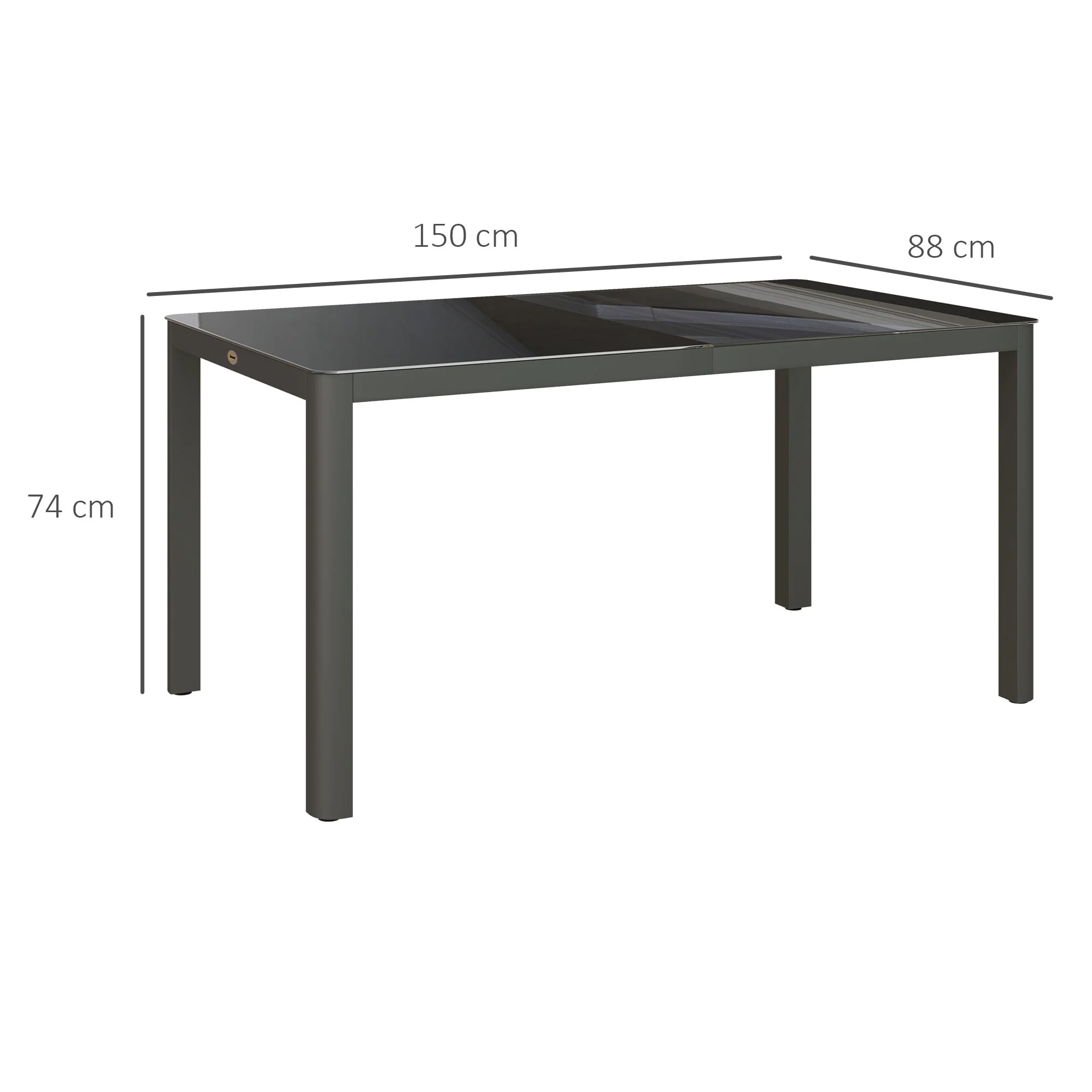 Outdoor Dining Table for 6, Tempered Glass Top and Aluminium Frame, Garden Table for Balcony, Porch, Terrace, 150cm x 88cm, Grey - Image 5