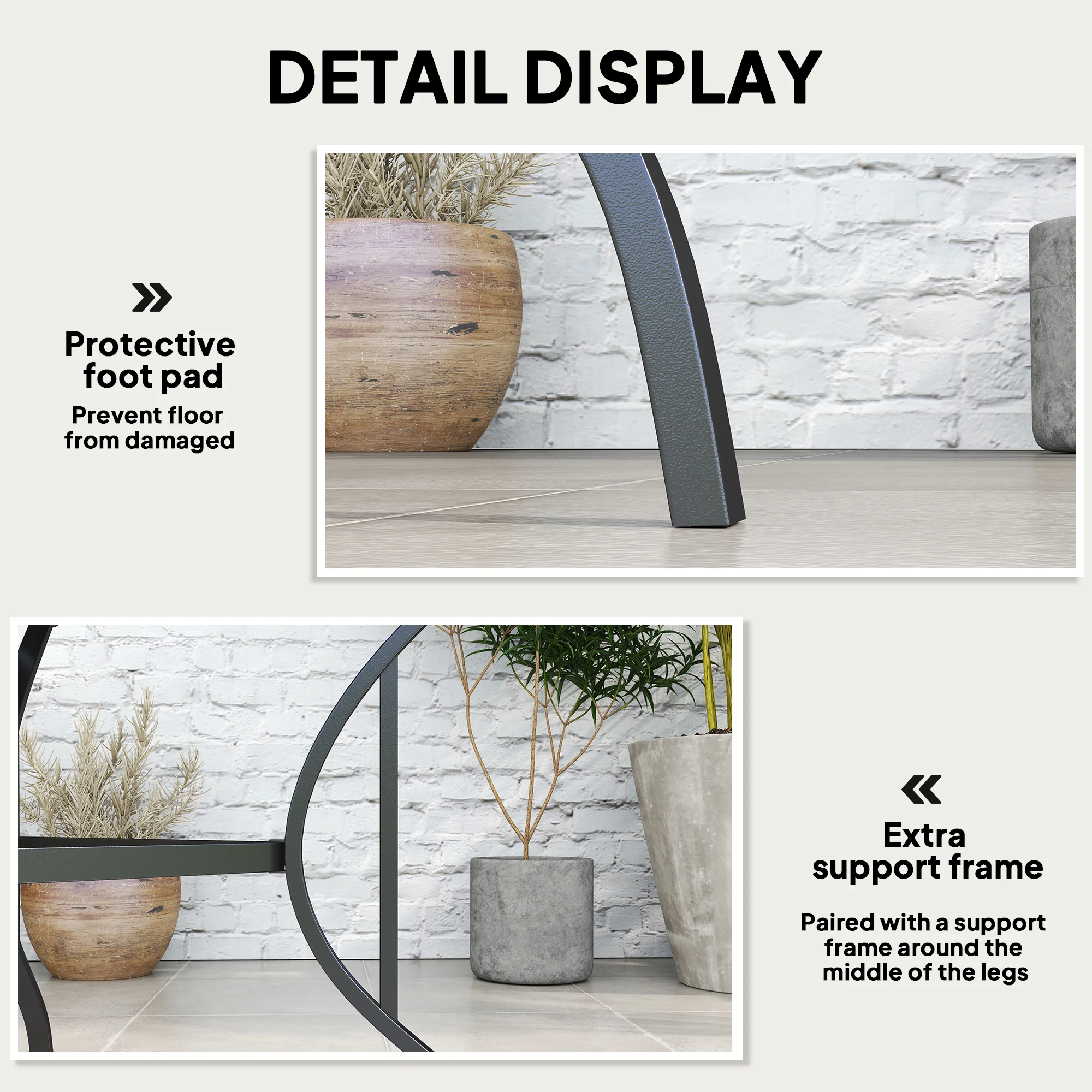 Outdoor Patio Dining Table with Umbrella Hole & Slatted Metal Top for Backyard, Dark Grey - Image 8