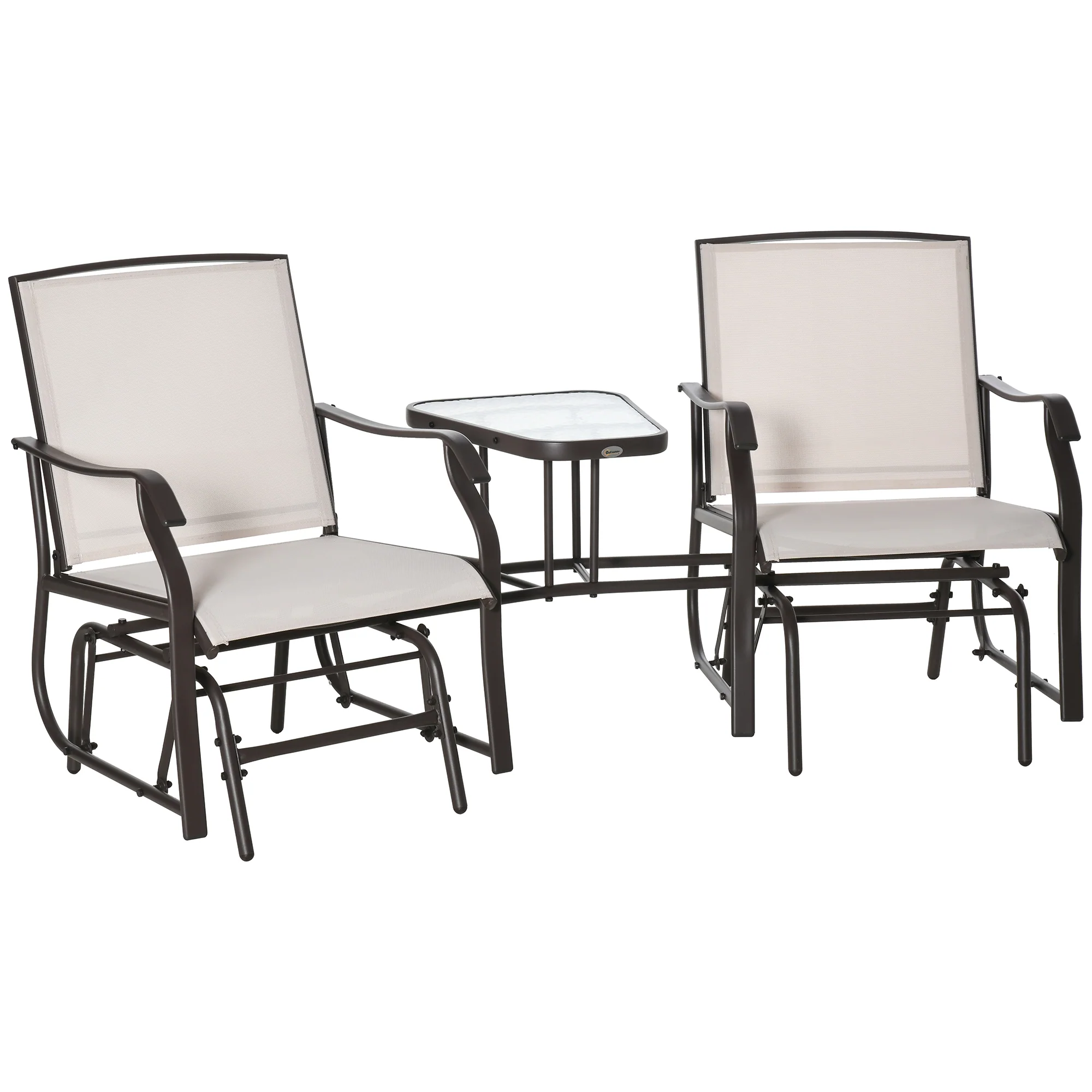 Outdoor Double Glider Rocking Chairs with Glass Top Middle Table for Garden, Patio, Brown - Image 12