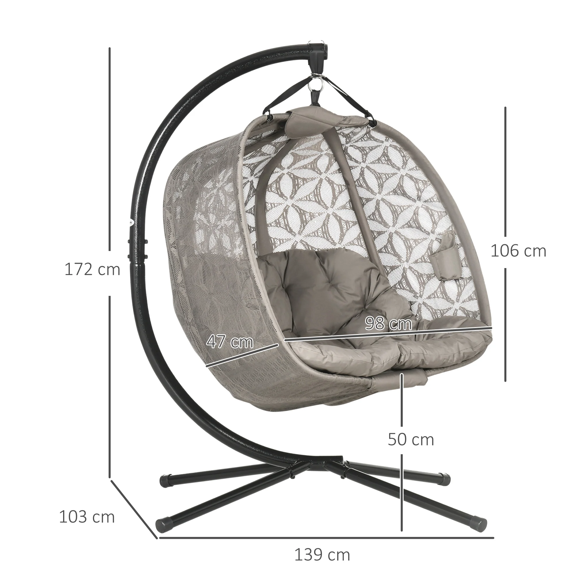 Outdoor Double Hanging Chair, Swing Chair with Metal Stand, Thick Padded Cushion, Foldable Basket and Cup Holders, for Indoor and Outdoor, Sand Brown - Image 5