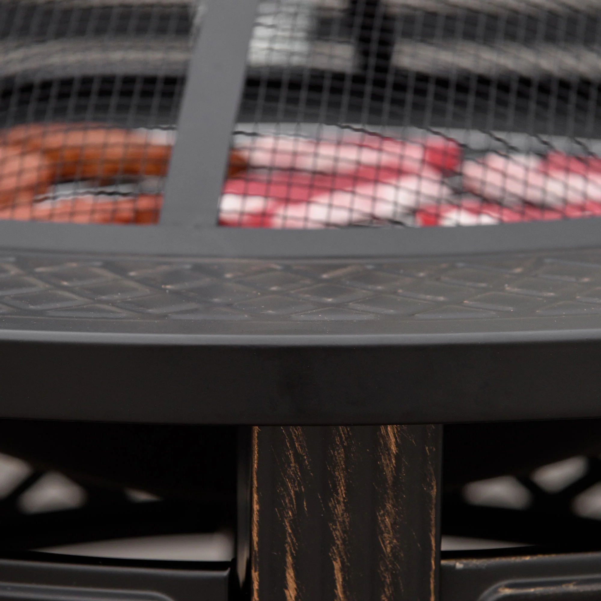 Outdoor Fire Pit, Round Firepit with Grill Net, Mesh Lid & Poker for Backyard, Bronze - Image 10