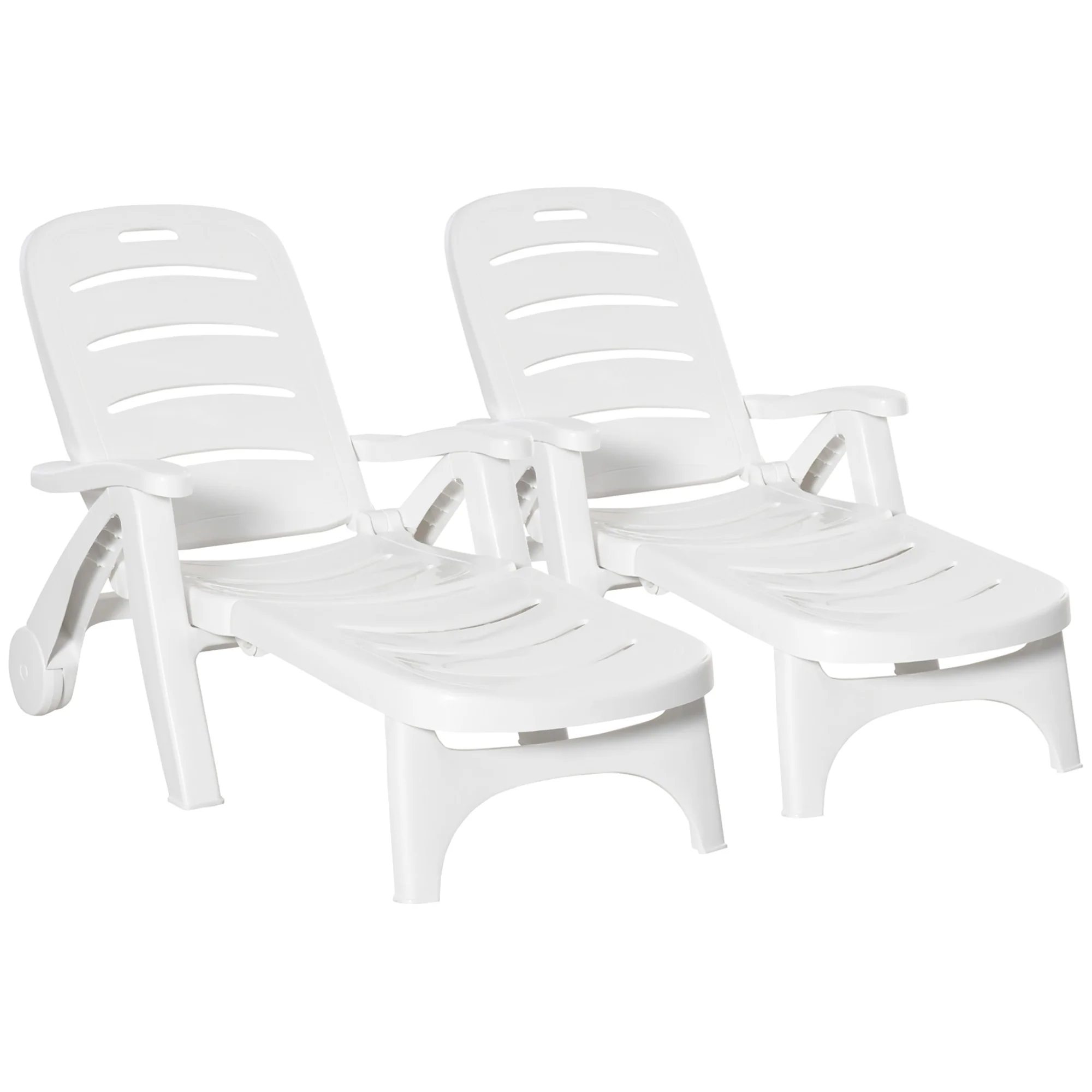 2 Piece Folding Plastic Sun Lounger Set with Recliner & 5-Position Backrest, White - Image 12