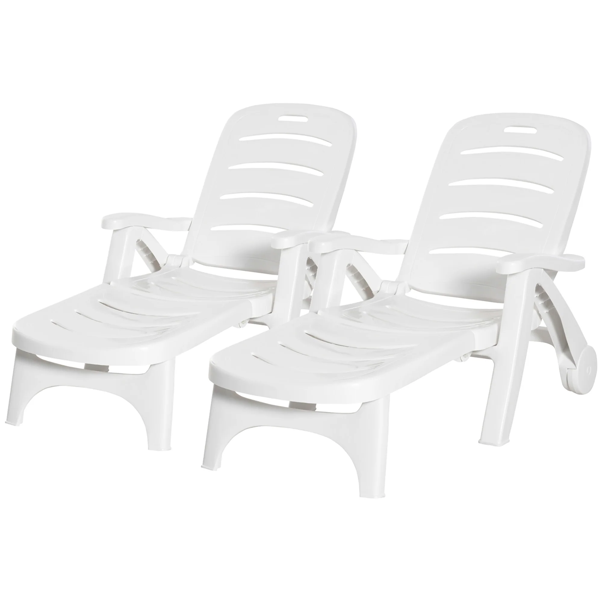 2 Piece Folding Plastic Sun Lounger Set with Recliner & 5-Position Backrest, White - Image 2