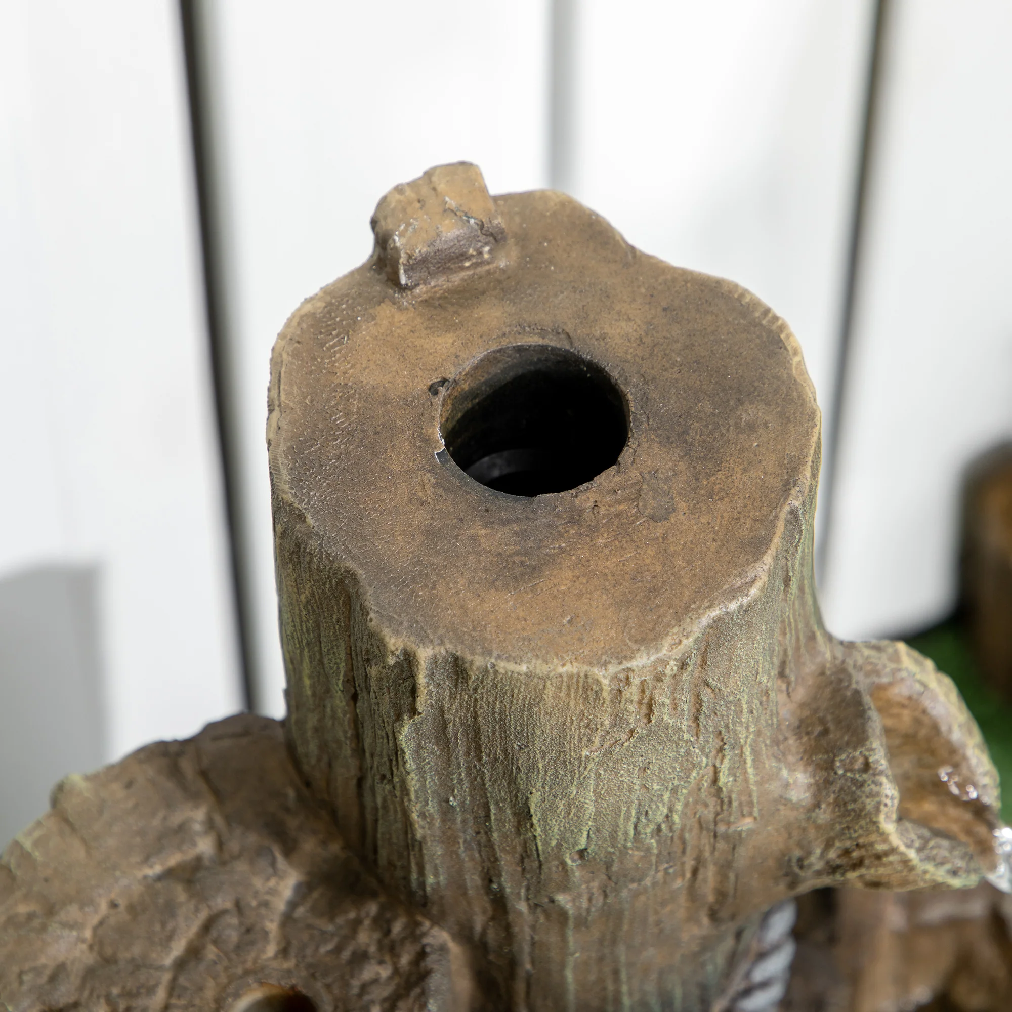 Garden Waterfall Bird Bath Fountain with 3-Tier Rustic Tree Trunk, LED Lights, Brown - Image 10
