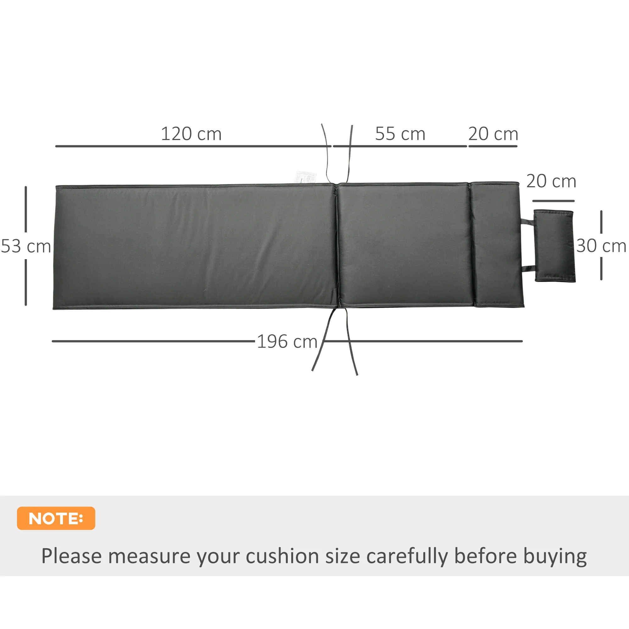 Garden Sun Lounger Cushion Replacement, Sunbed Reclining Chair Pad w/ Pillow, Grey - Image 5