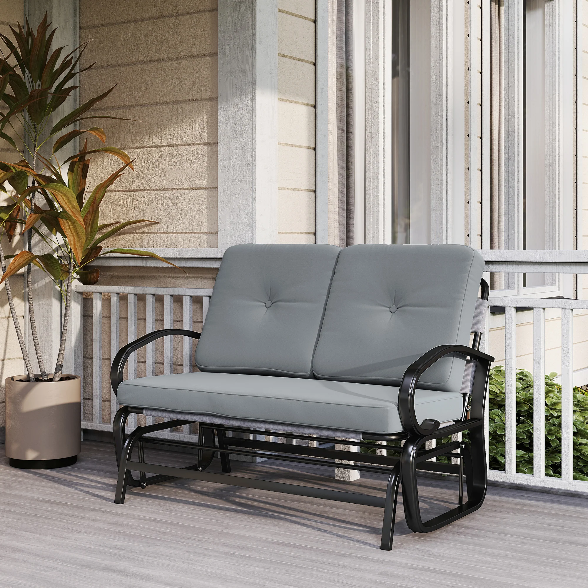 2-Person Outdoor Glider Bench with Cushions, Gray - Image 11