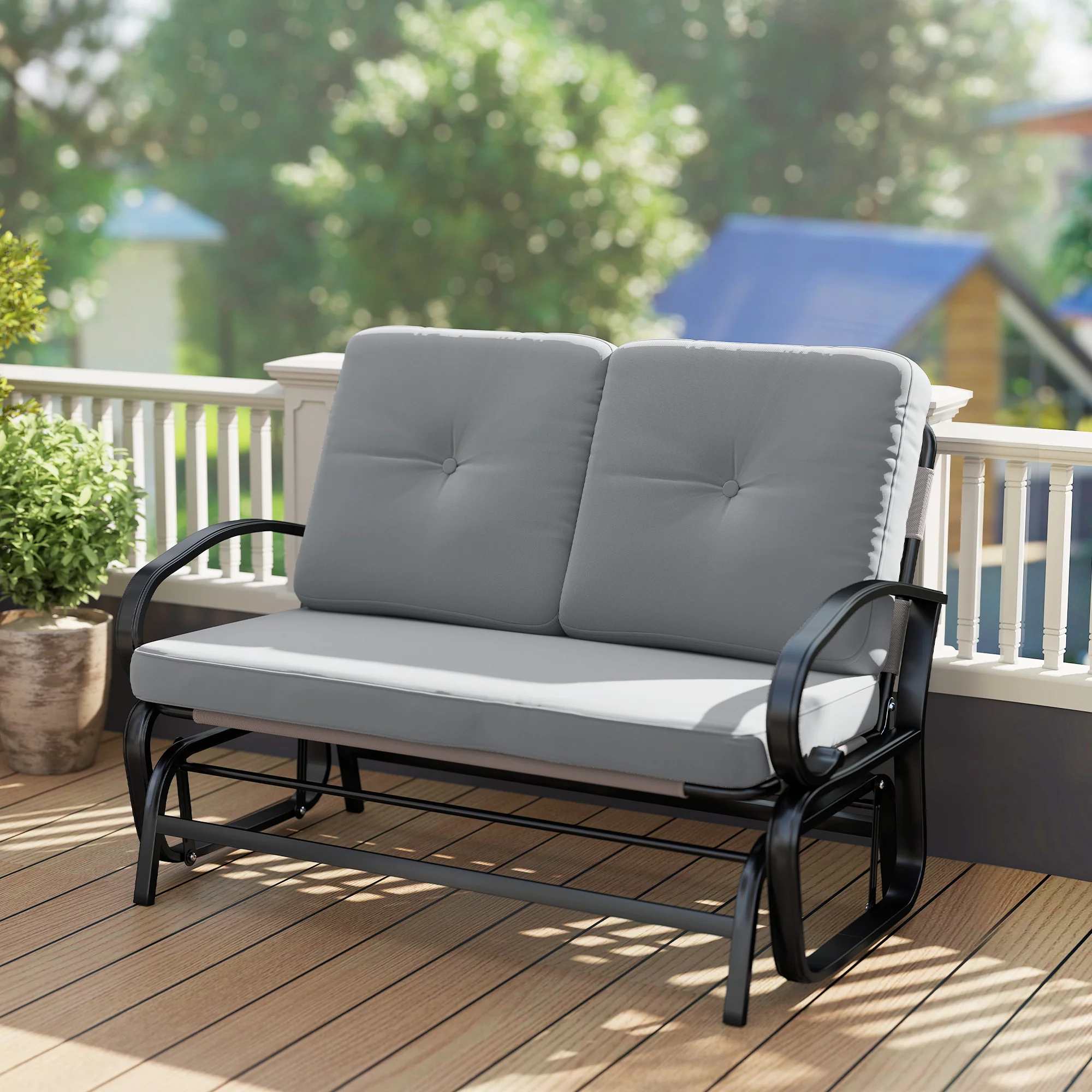 2-Person Outdoor Glider Bench with Cushions, Gray - Image 4