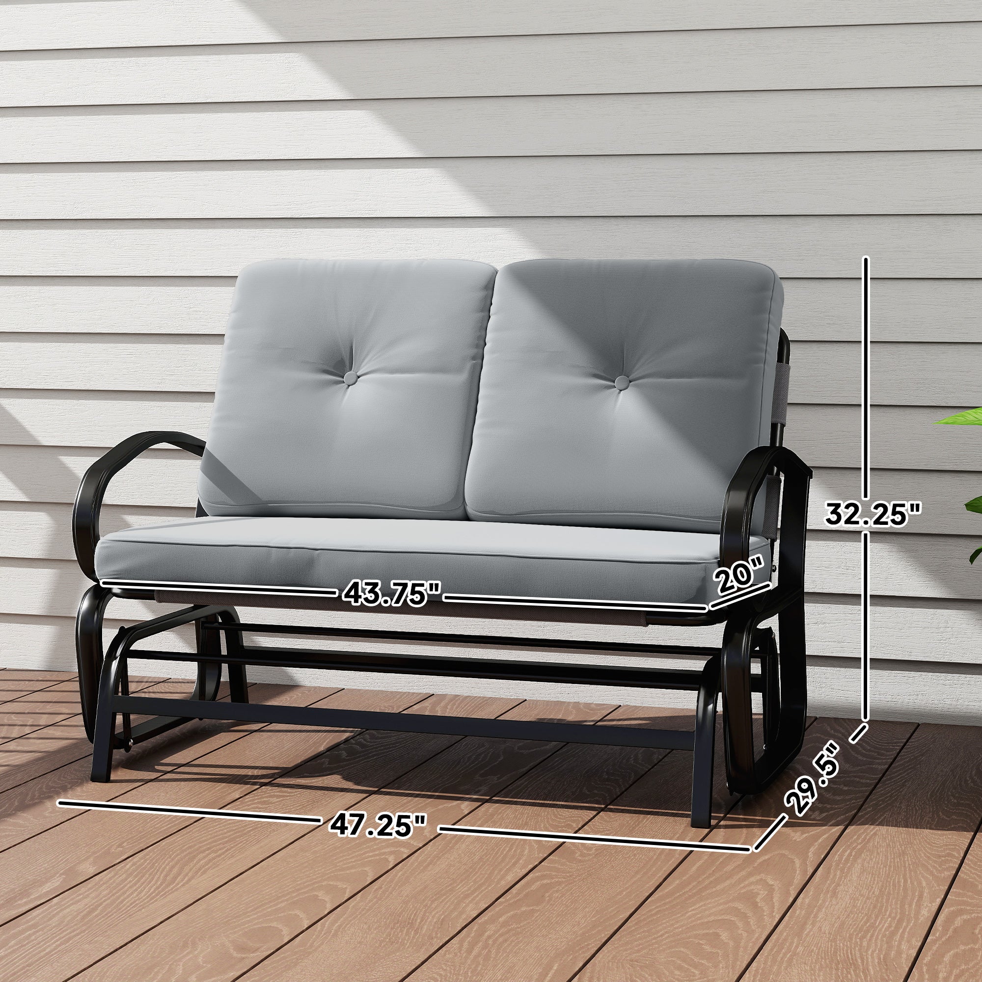 2-Person Outdoor Glider Bench with Cushions, Gray - Image 5