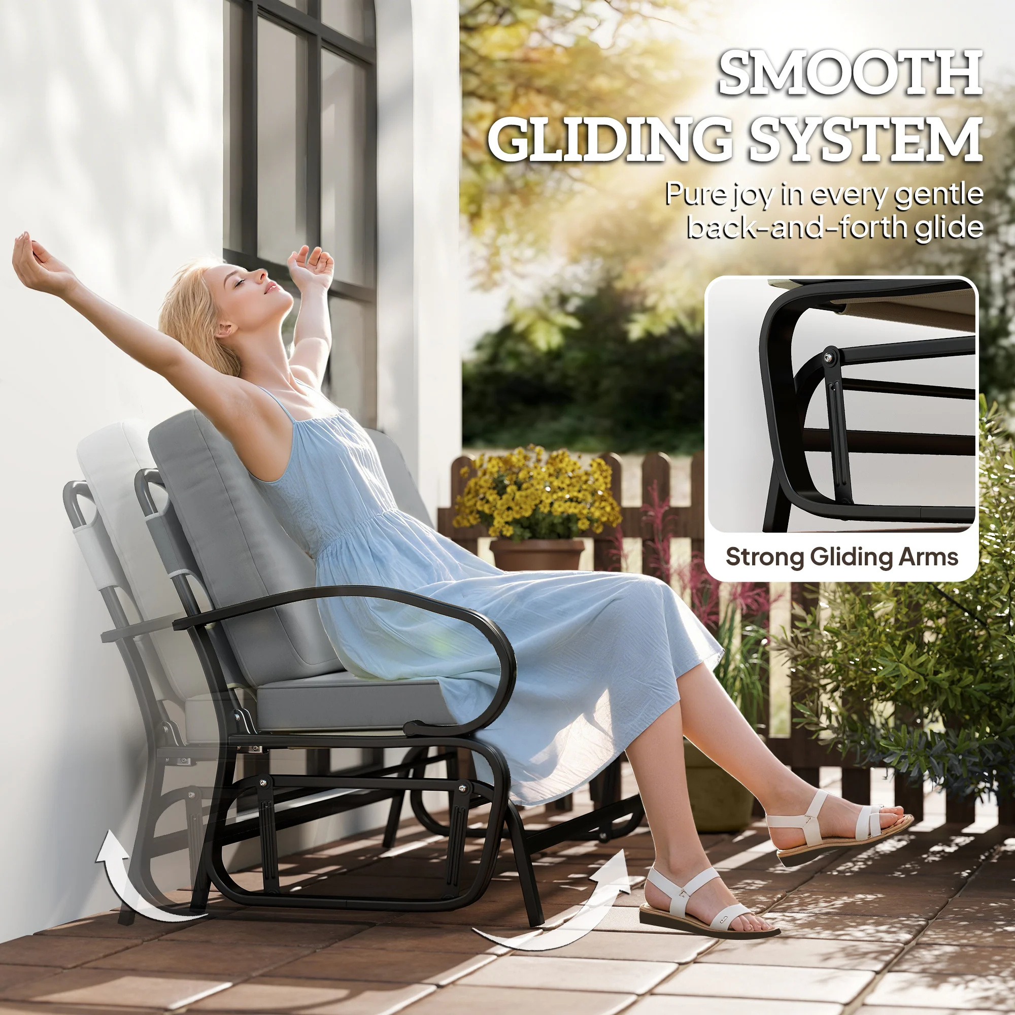 2-Person Outdoor Glider Bench with Cushions, Gray - Image 6