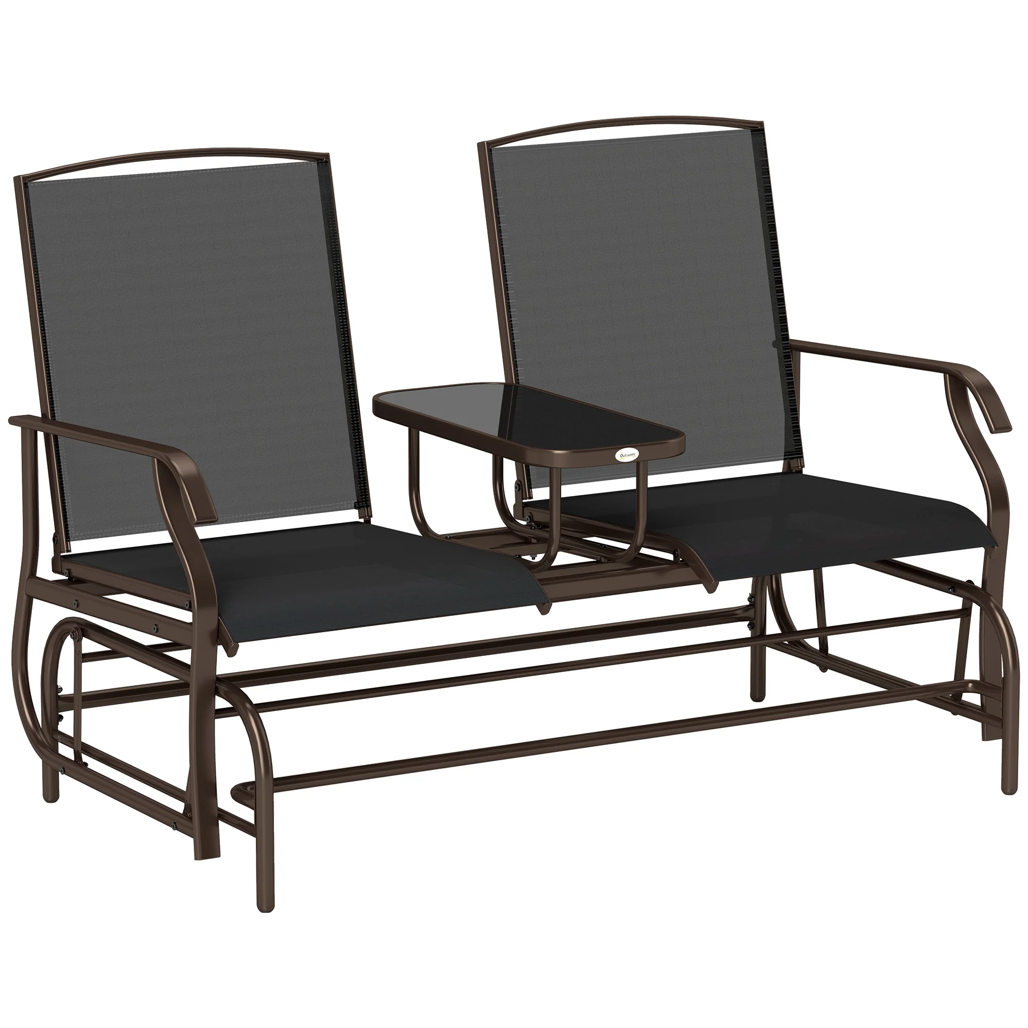 Patio Glider Rocking Chair 2 Person Outdoor Loveseat Rocker Garden Furniture Bench, Black - Image 12
