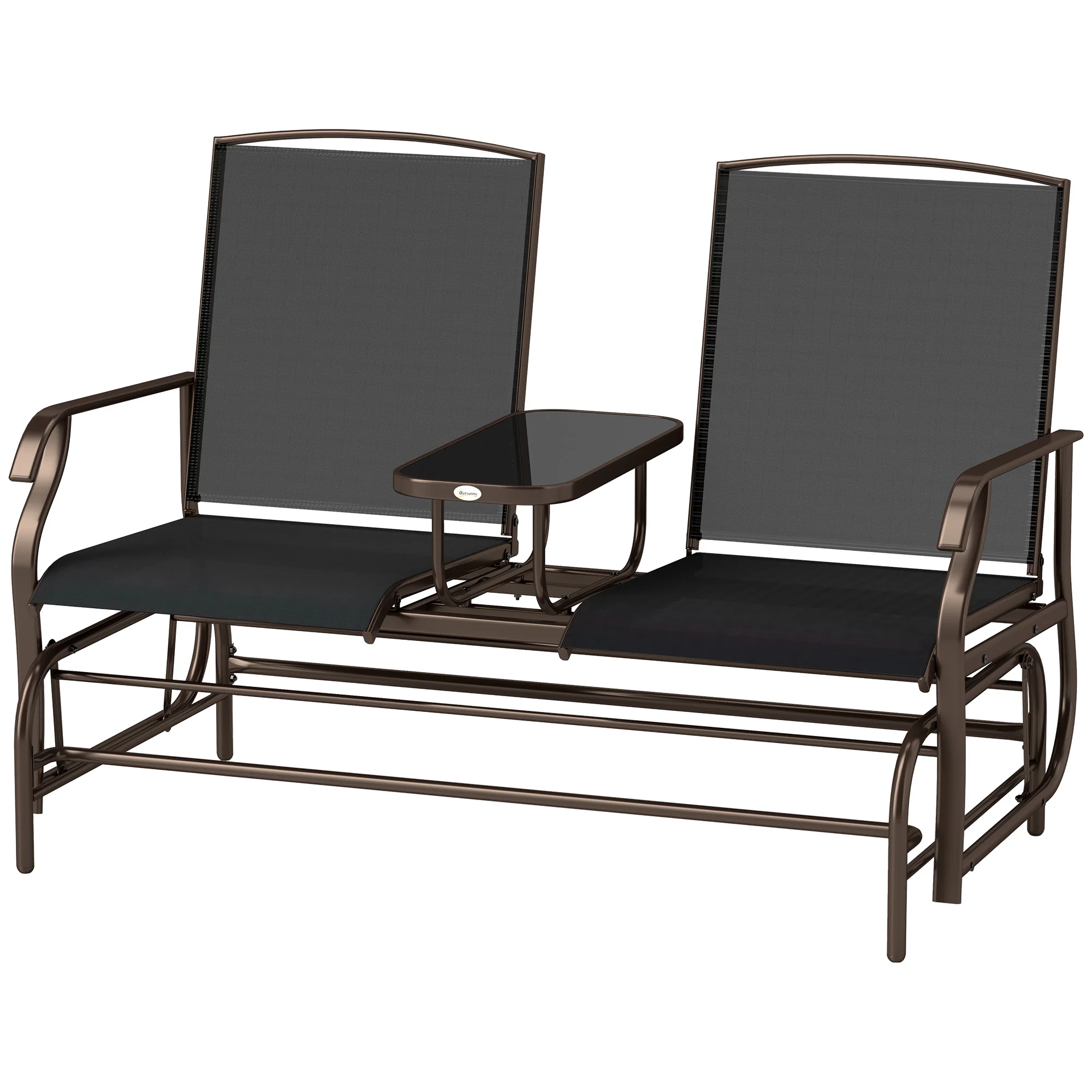 Patio Glider Rocking Chair 2 Person Outdoor Loveseat Rocker Garden Furniture Bench, Black - Image 2
