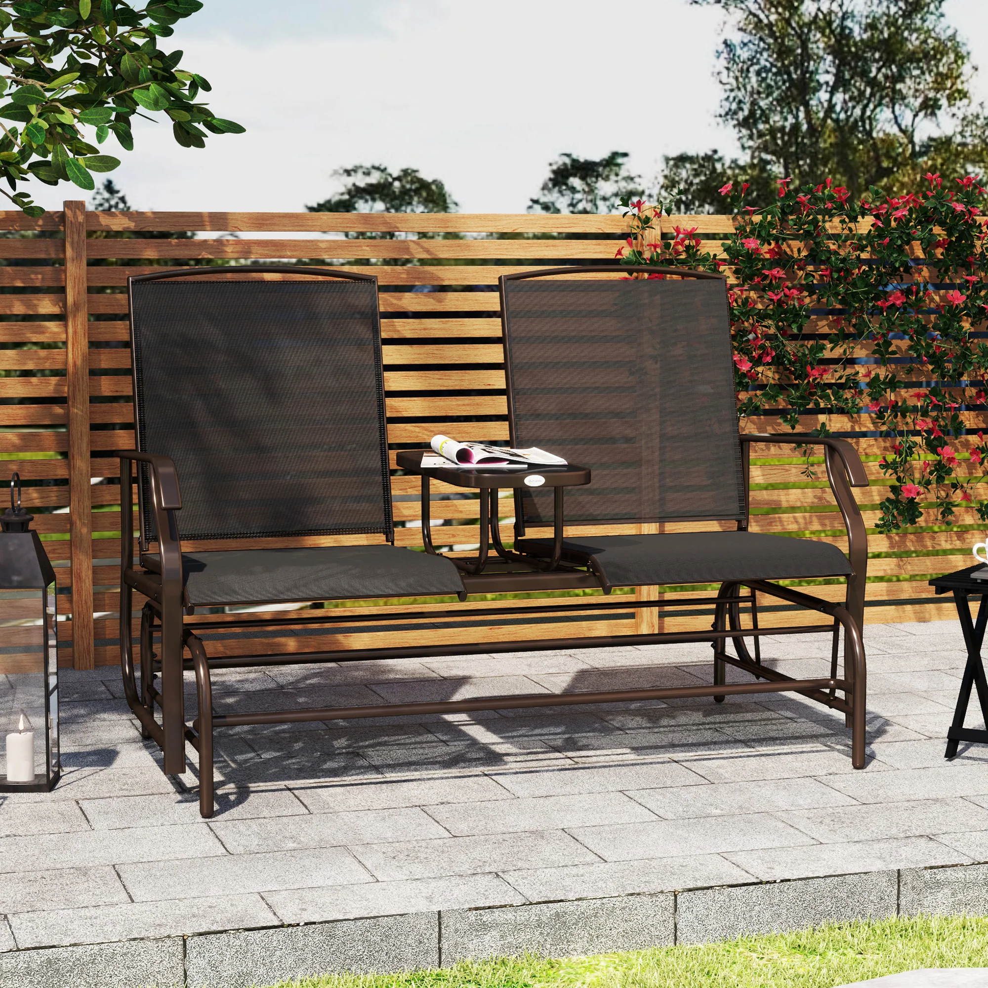 Patio Glider Rocking Chair 2 Person Outdoor Loveseat Rocker Garden Furniture Bench, Black - Image 4
