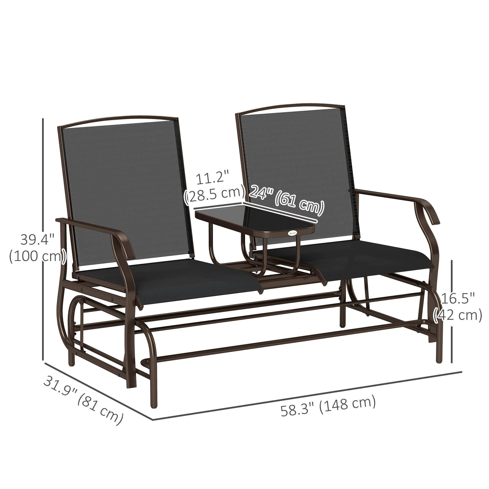 Patio Glider Rocking Chair 2 Person Outdoor Loveseat Rocker Garden Furniture Bench, Black - Image 5